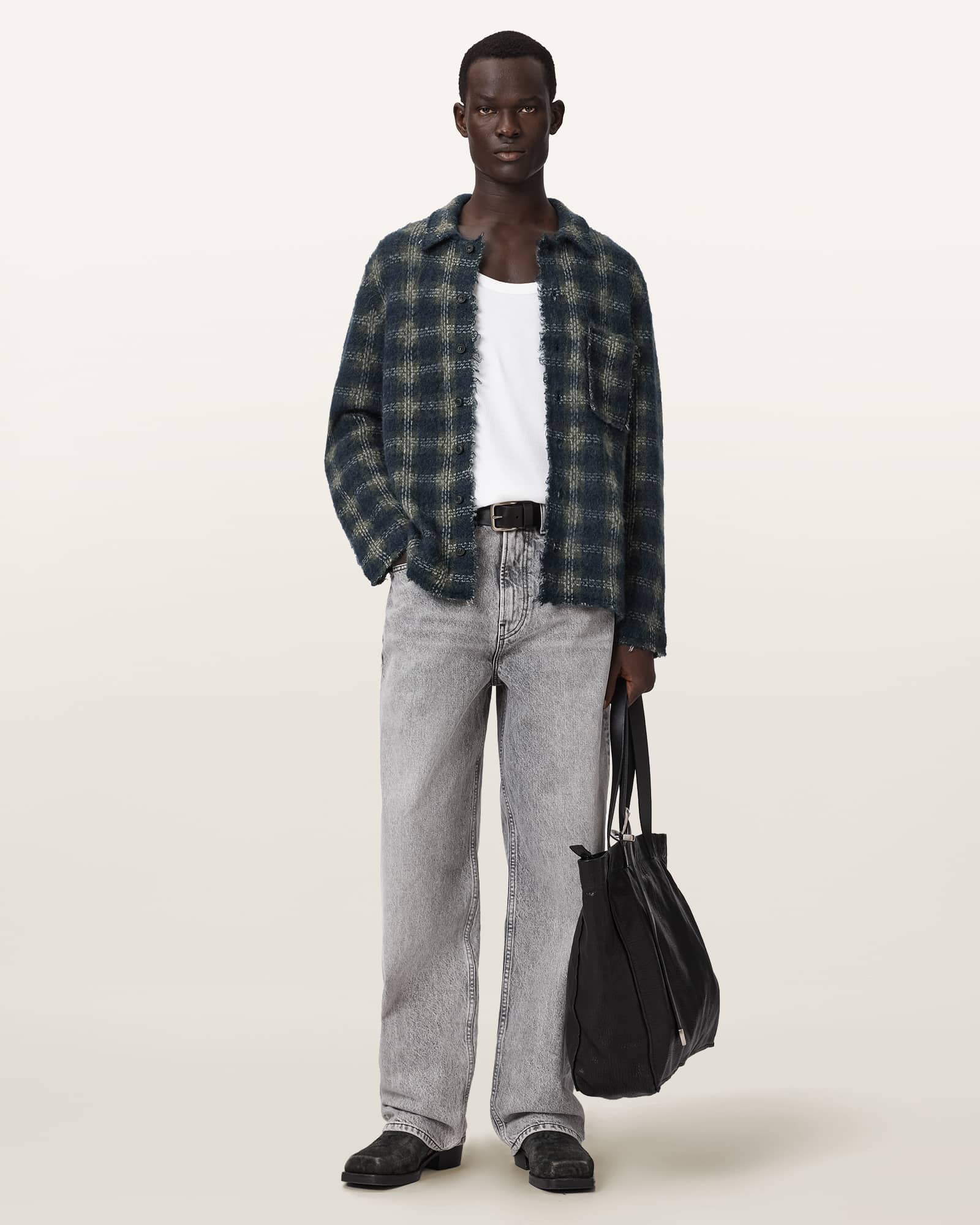 Allsaints Men's Blue Ard Wool Blend Button Down Cardigan - Size  L