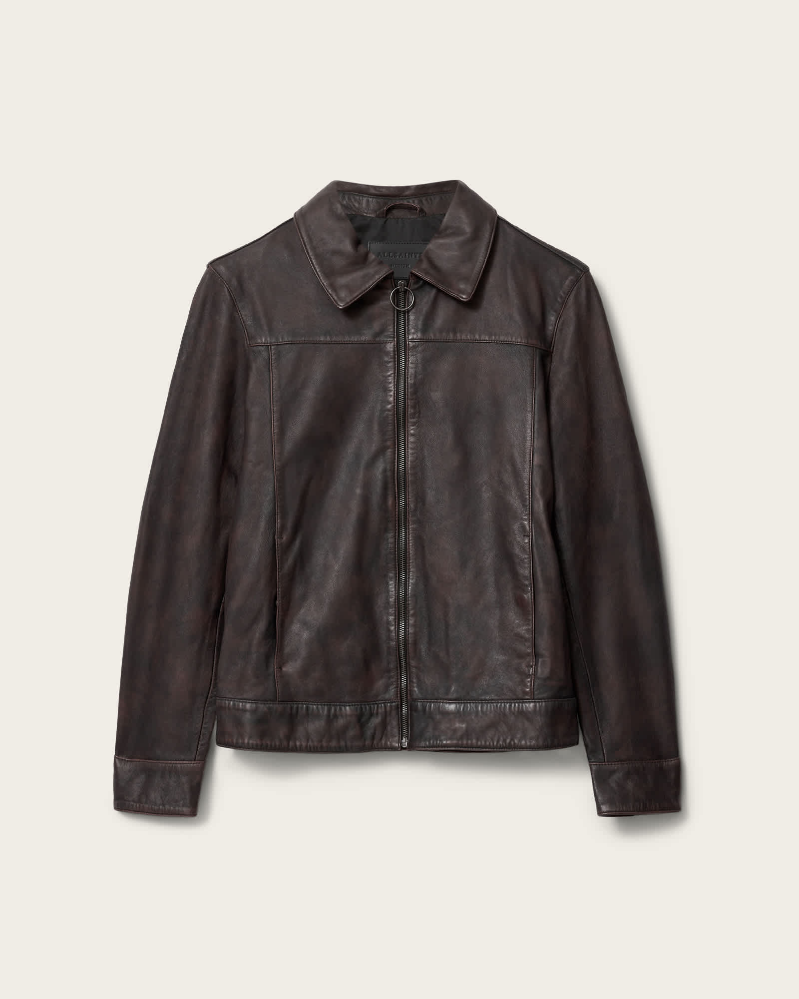 AllSaints Leather Alkan Zip Up Two Tone Leather Jacket, Size: XXL