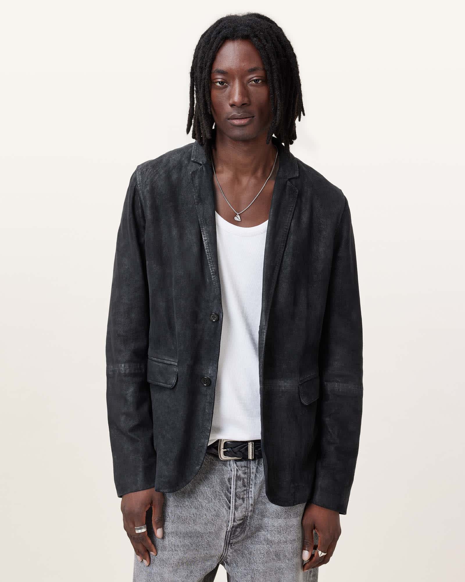 AllSaints Monet Waxed Suede Blazer,, Blue