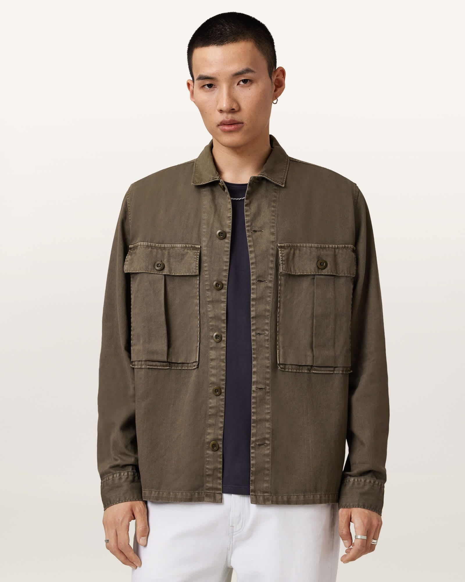 AllSaints Albyn Long Sleeve Cotton Shirt,, Pastoral Green
