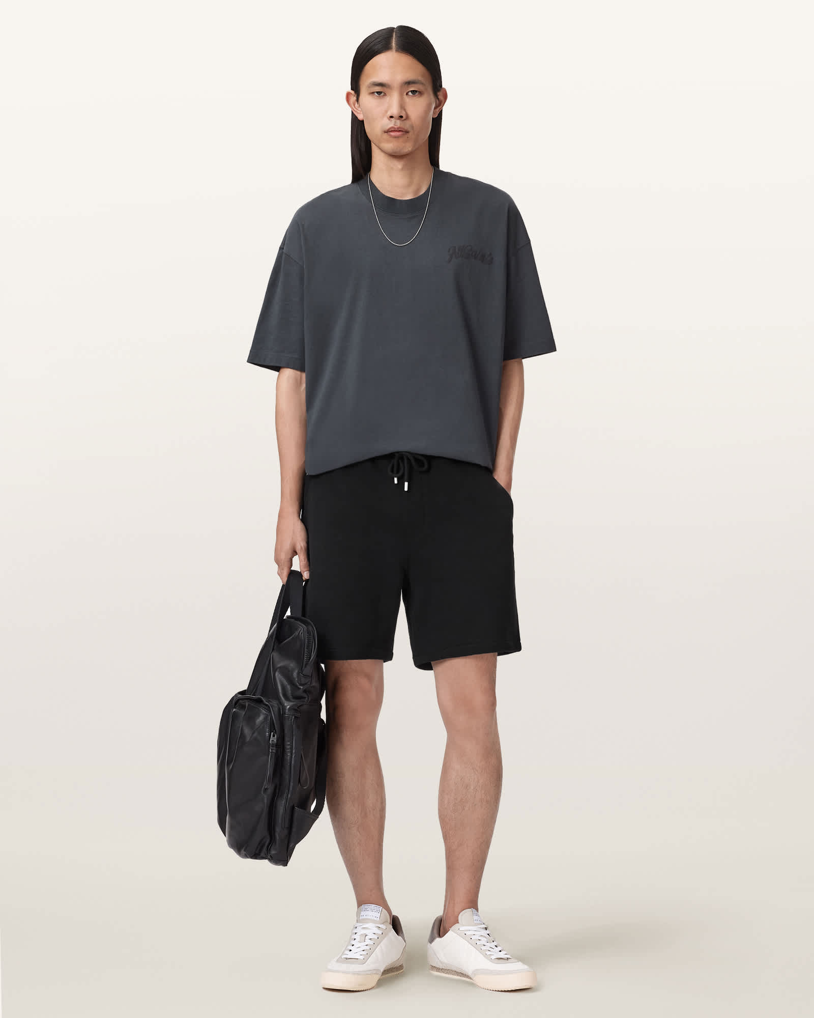 Allsaints Asher Straight Fit Ramskull Sweat Shorts In Gray