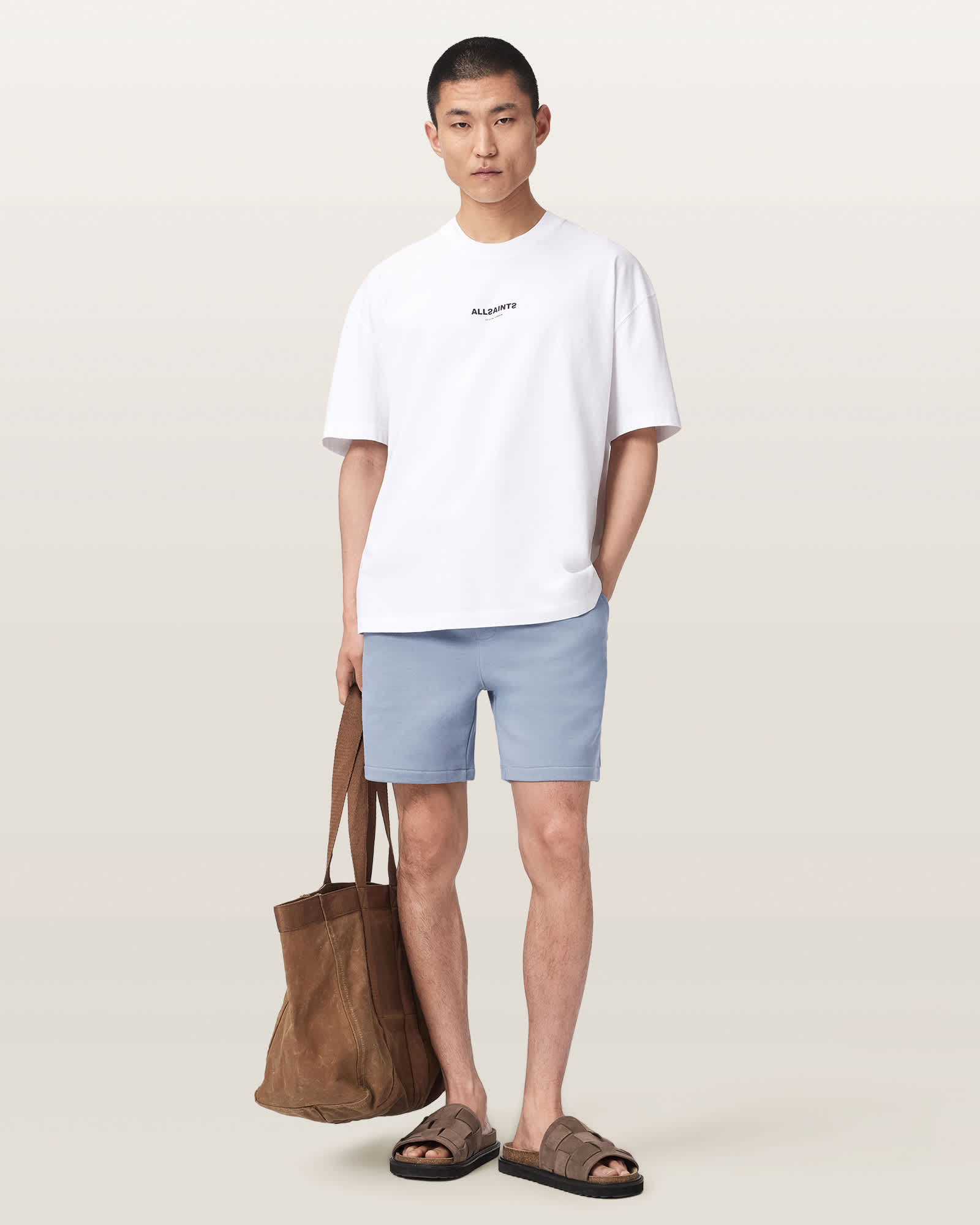 AllSaints Cotton Asher Straight Fit Ramskull Sweat Shorts, Size: L