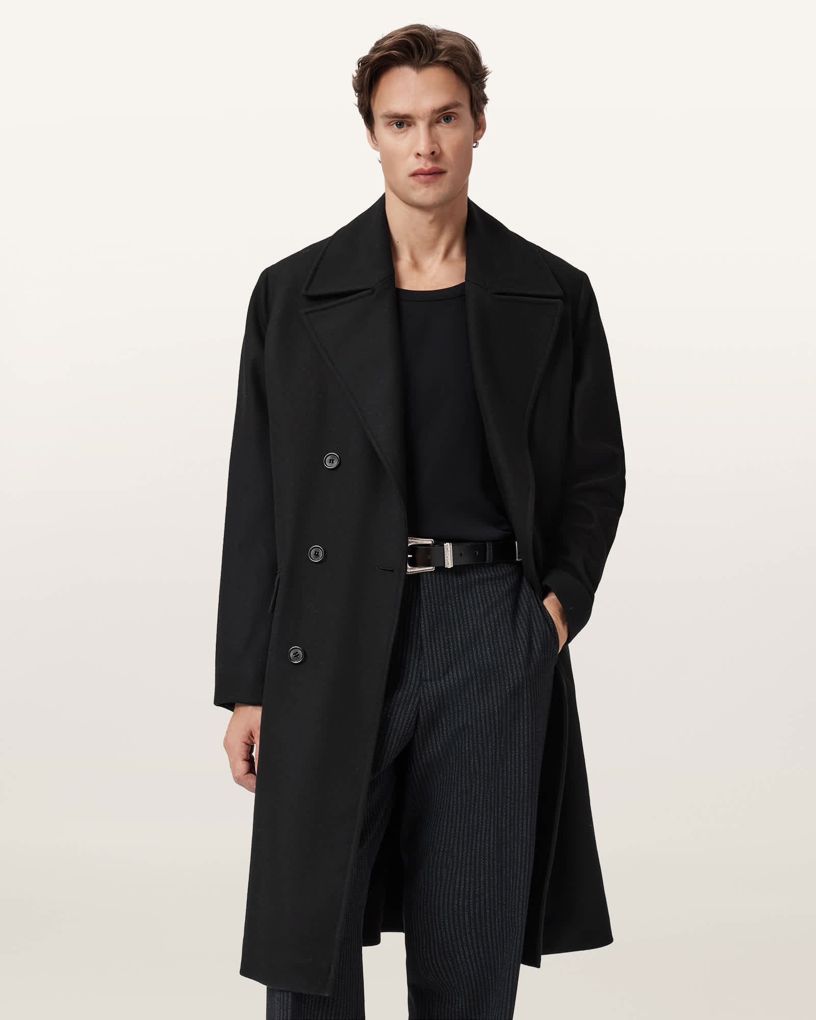 AllSaints Wool Curran Relaxed Fit Wool Coat, Size: 44