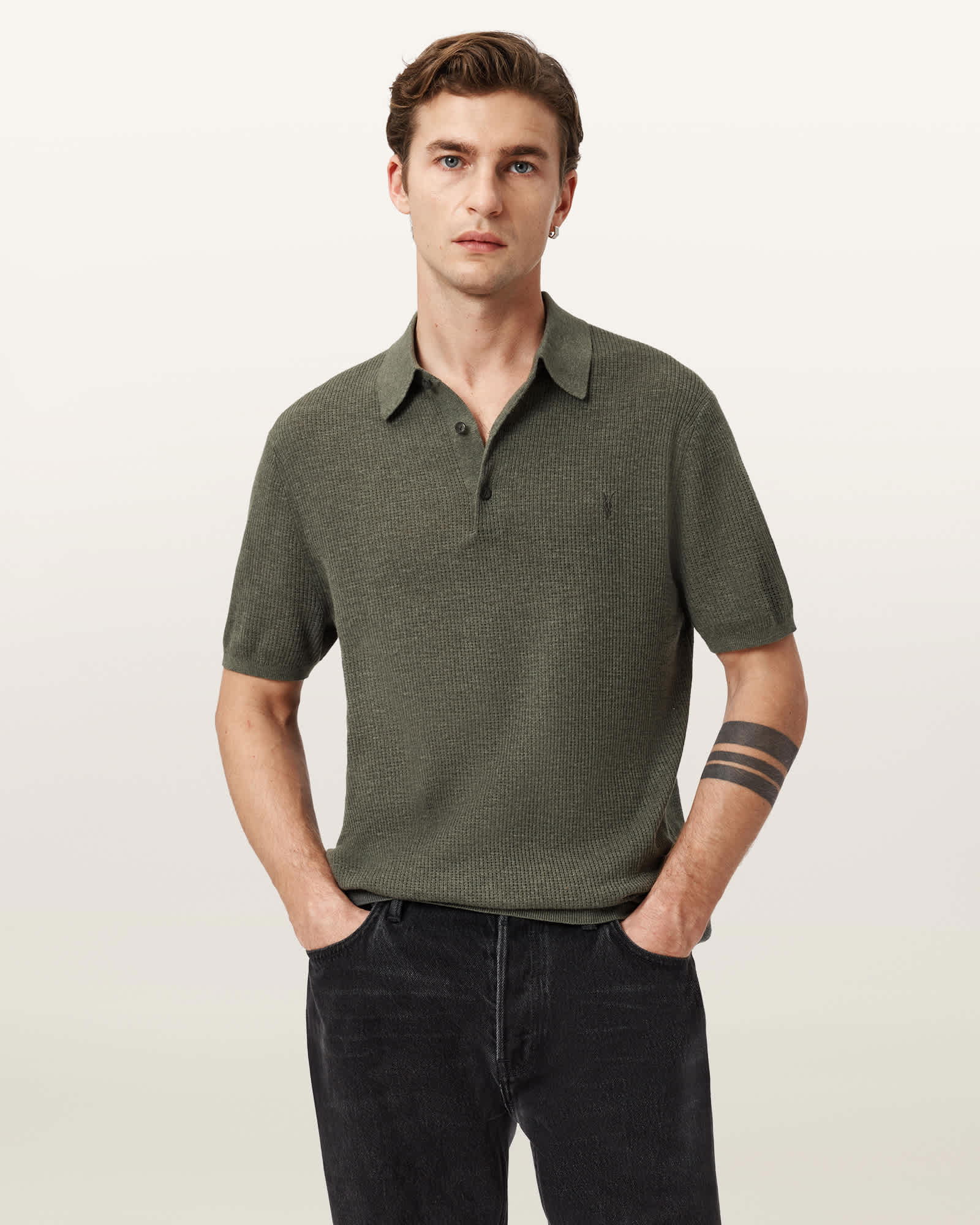Allsaints Men's Aubrey Ramskull Short Sleeve Polo Shirt - Size  Xl