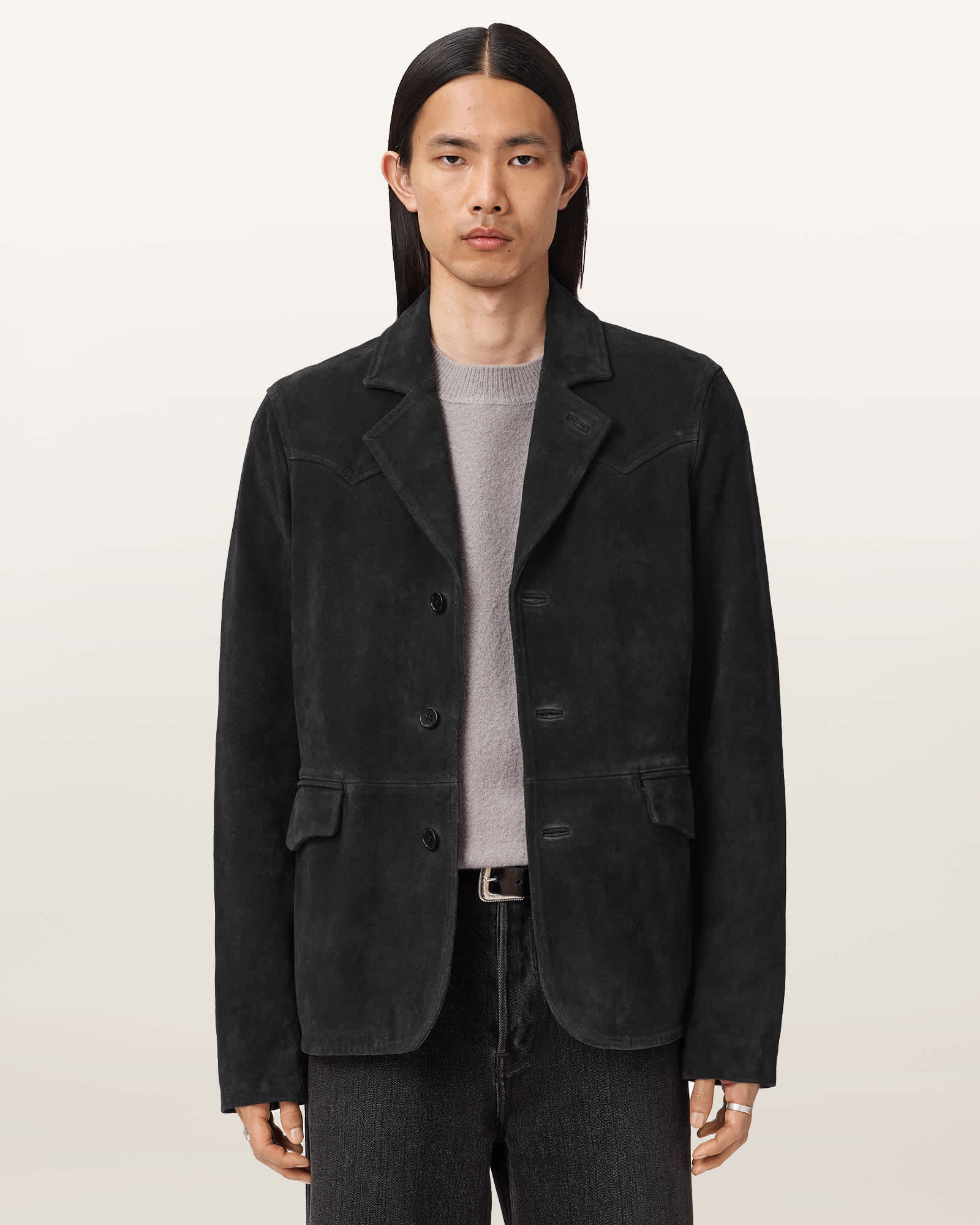 Allsaints Main: 100% Cow Suede Hornett Suede Blazer In Black