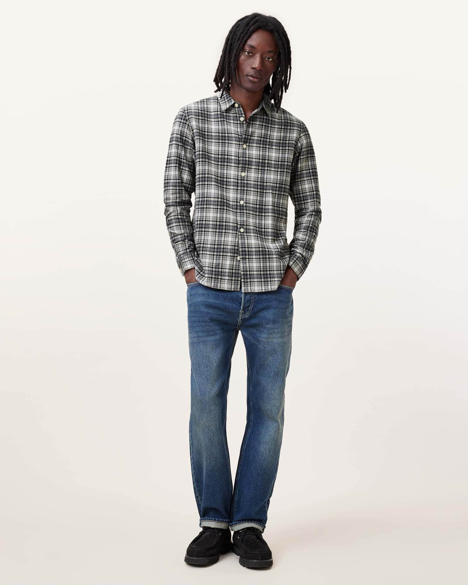 AllSaints Gratton Slim Fit Checked Shirt,, Whisper Grey