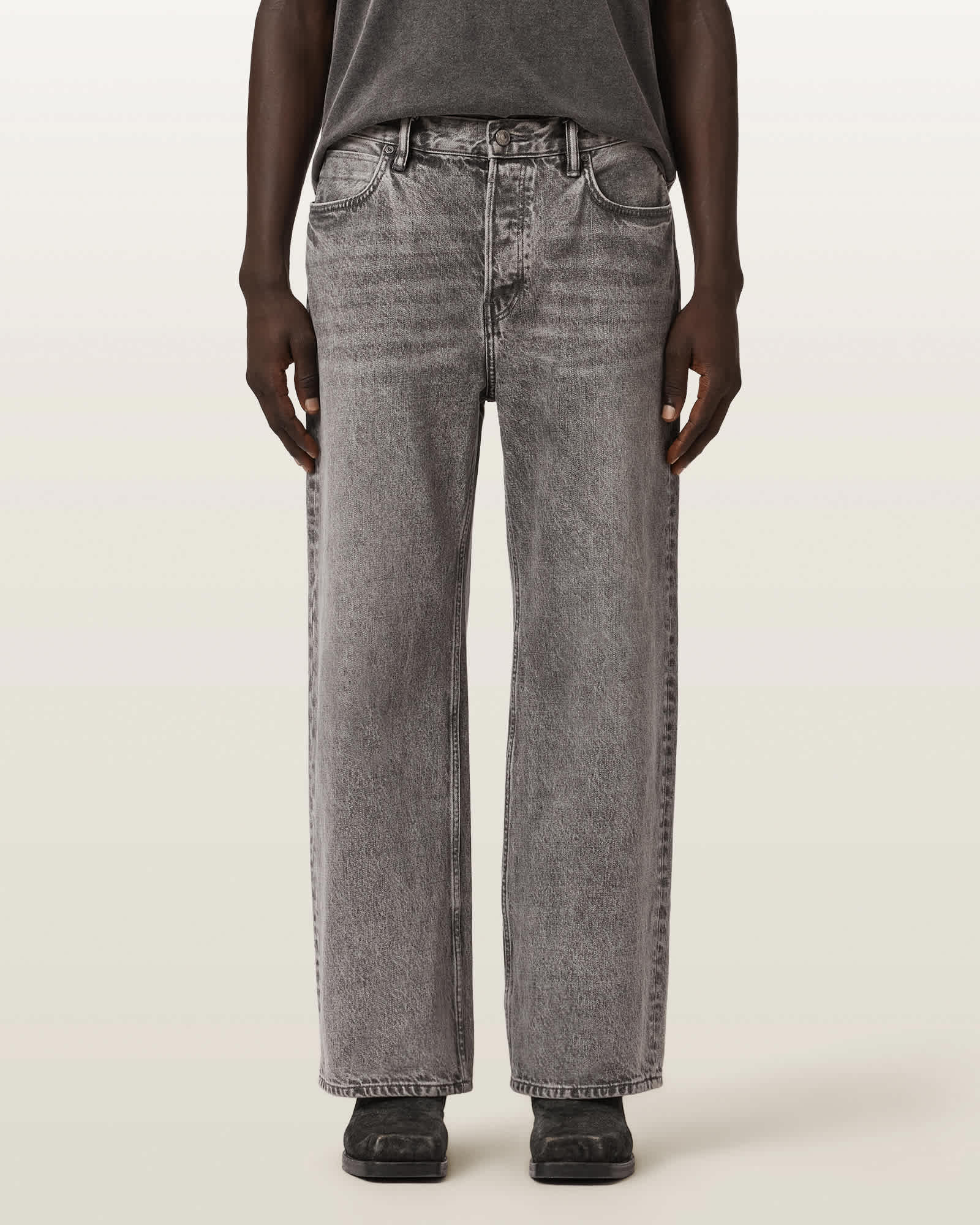 AllSaints Lenny Wide Leg Denim Jeans,, Grey