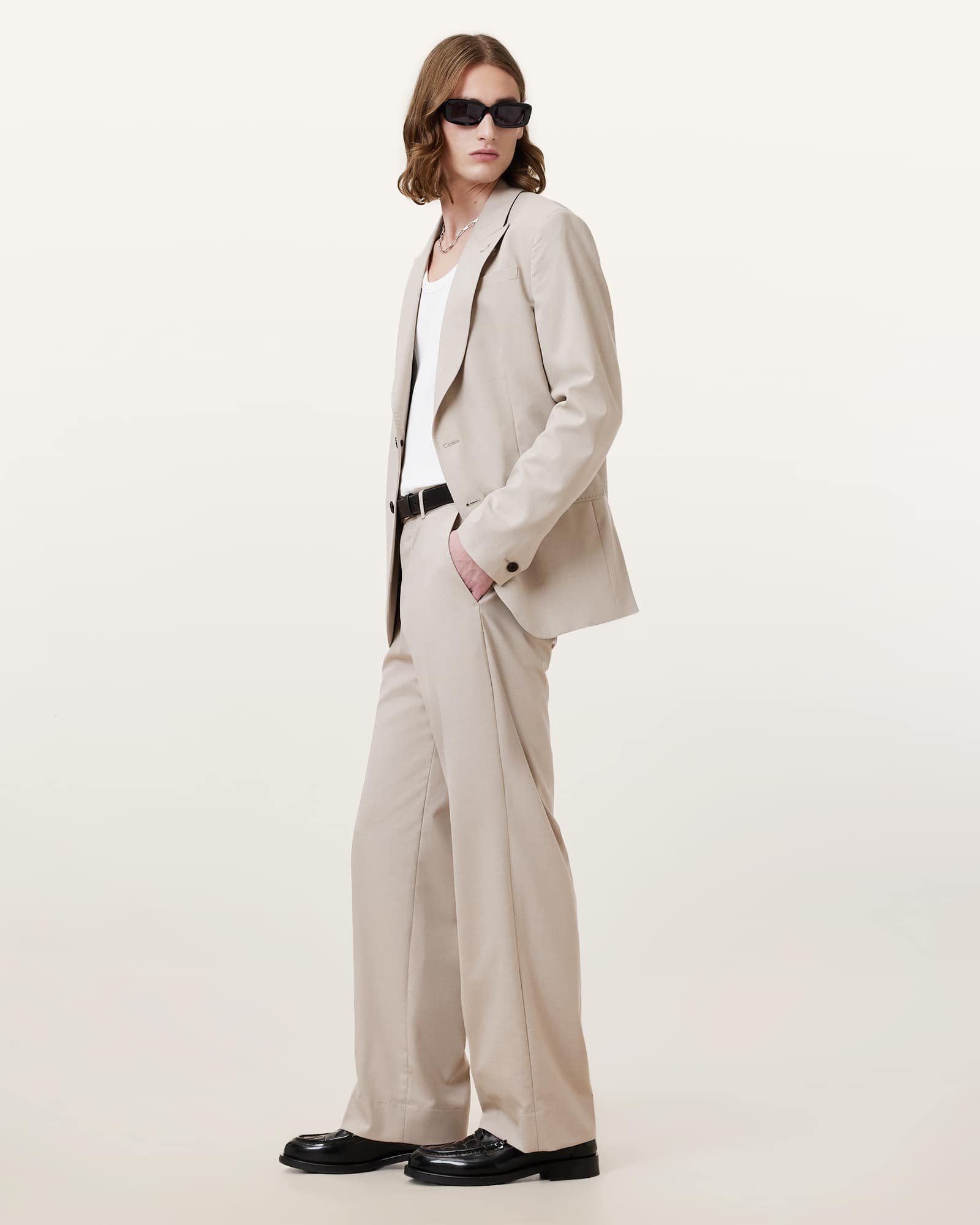 AllSaints Gallow Relaxed Fit Tailored Trousers,, Hammock Taupe