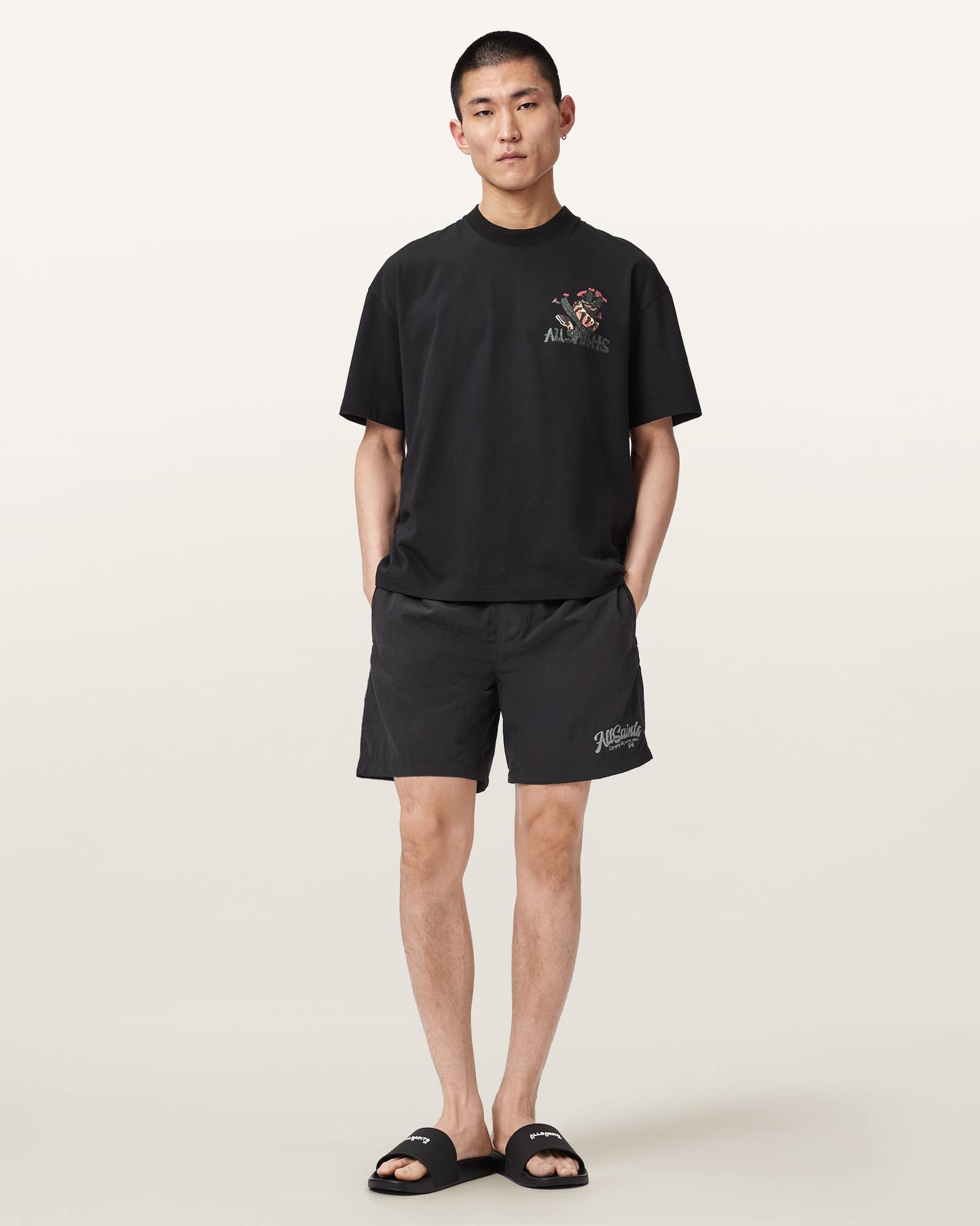 Allsaints Men's Black Odyssey Slim Fit Swim Shorts - Size  Xxl