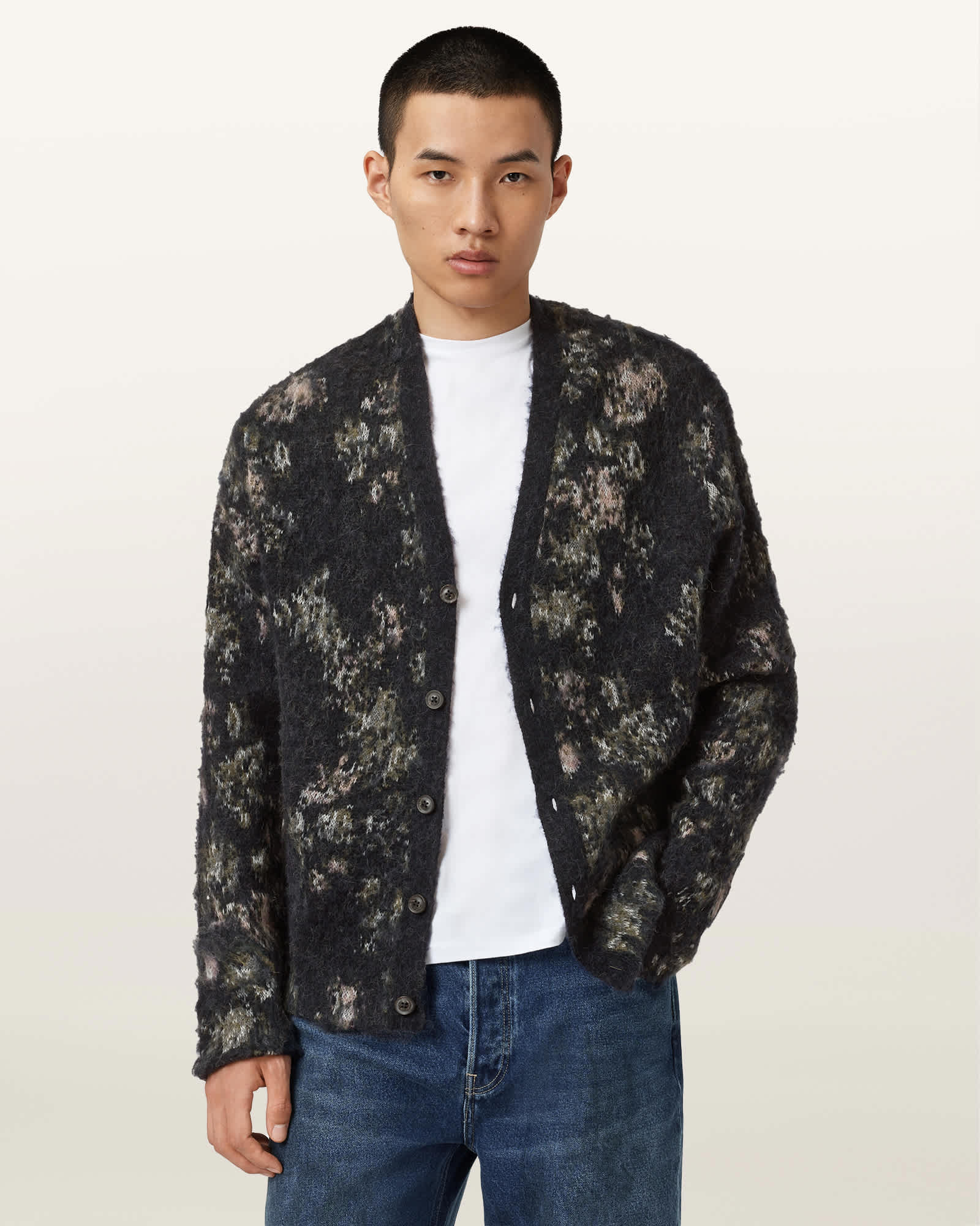 Allsaints Men's Aster Floral Jacquard Cardigan - Size  Xl