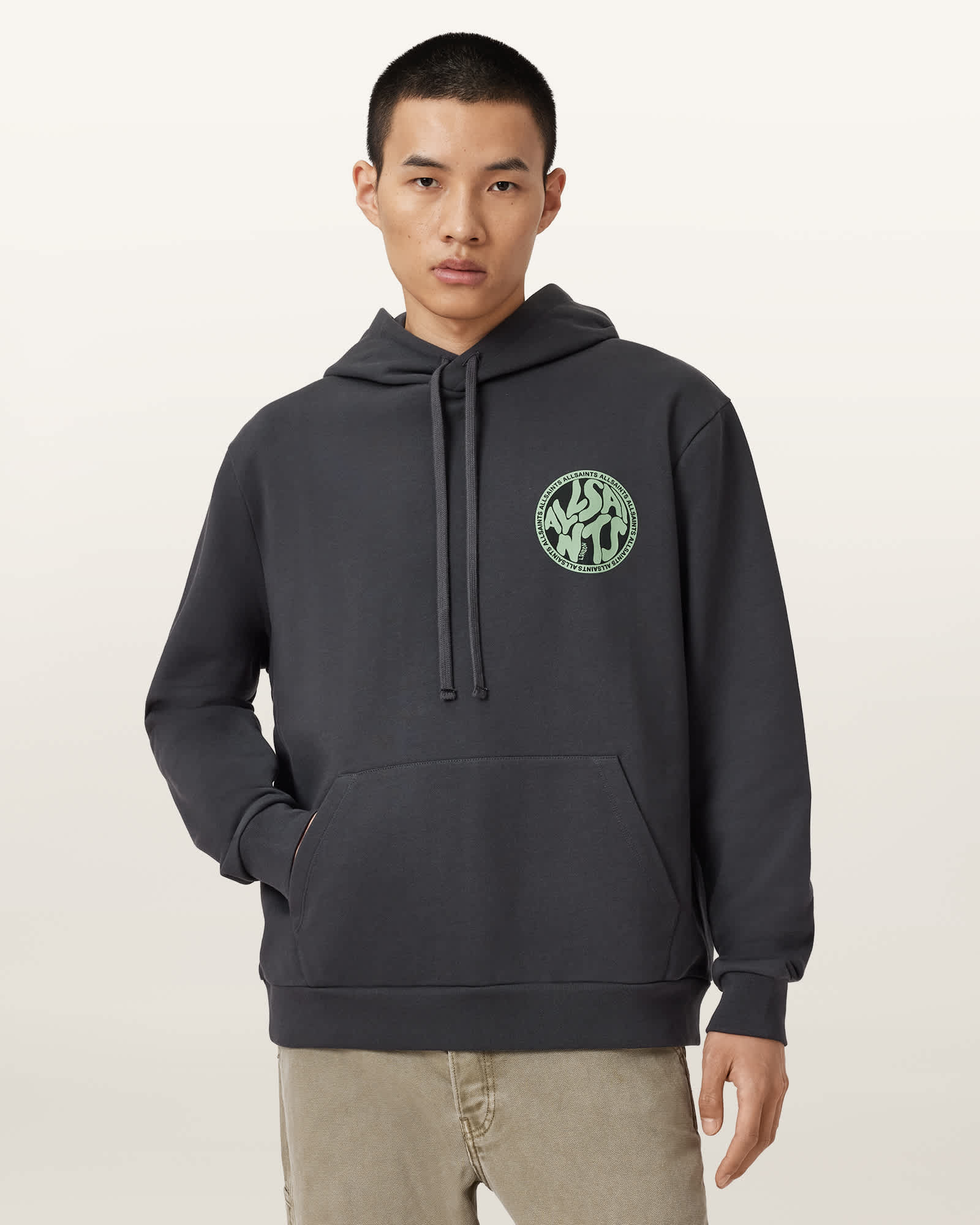 AllSaints Cotton Distortion Graphic Hoodie, Size: XXL