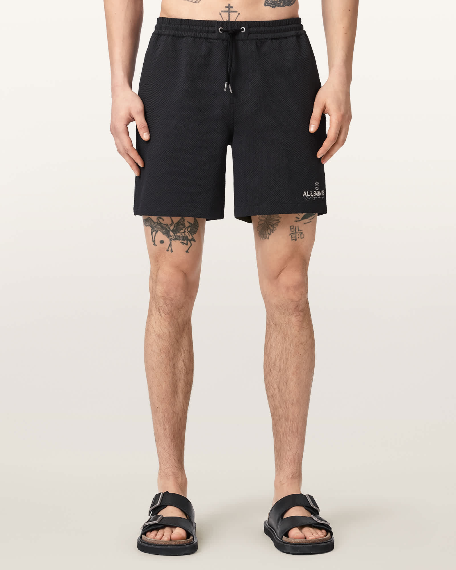 AllSaints Polyester Emblem Slim Fit Swim Shorts, Size: XXL