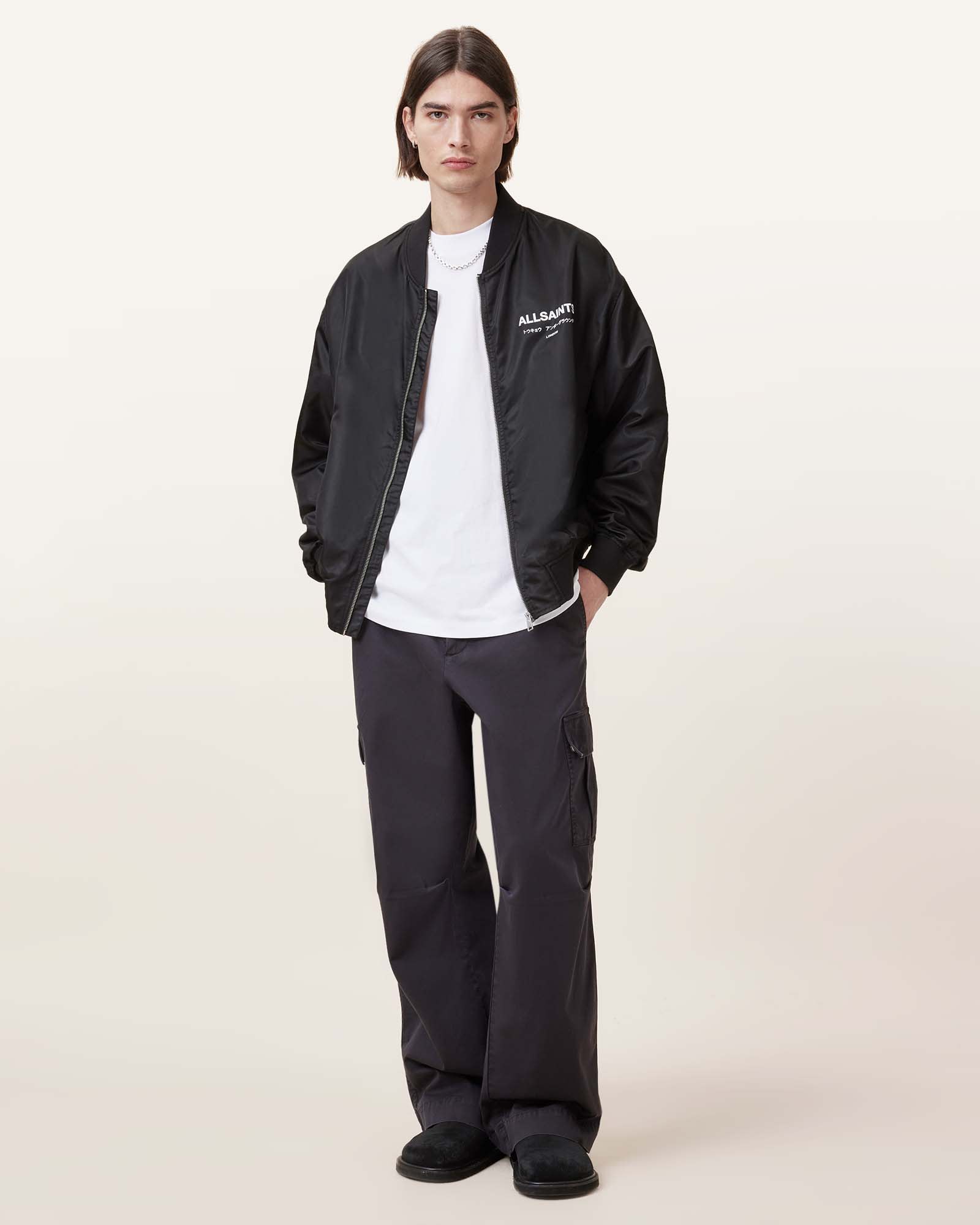 AllSaints Men's Polyamide Underground Relaxed Fit Bomber Jacket