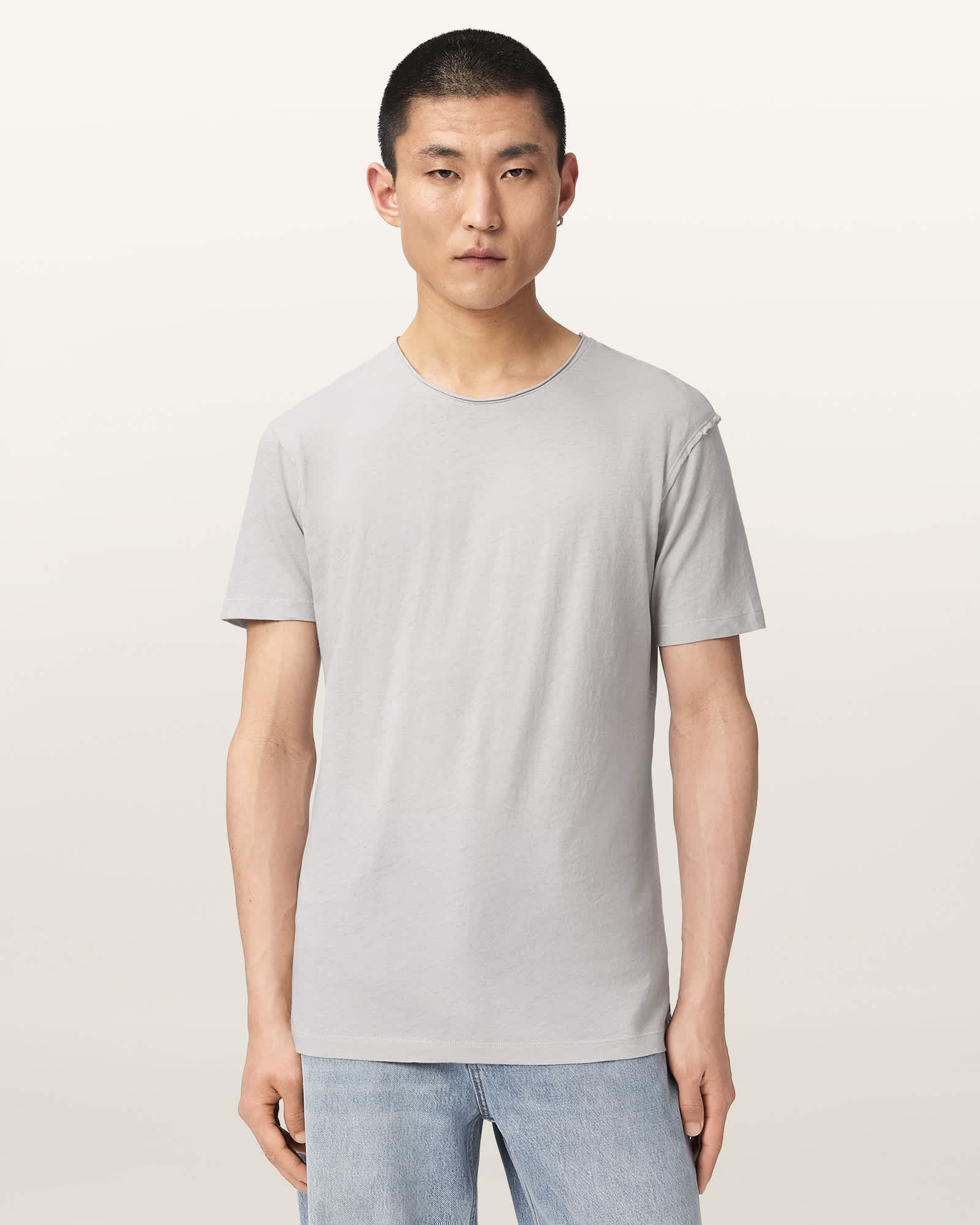 AllSaints Cotton Figure Crew Neck Raw Edge T-Shirt, Size: XXL