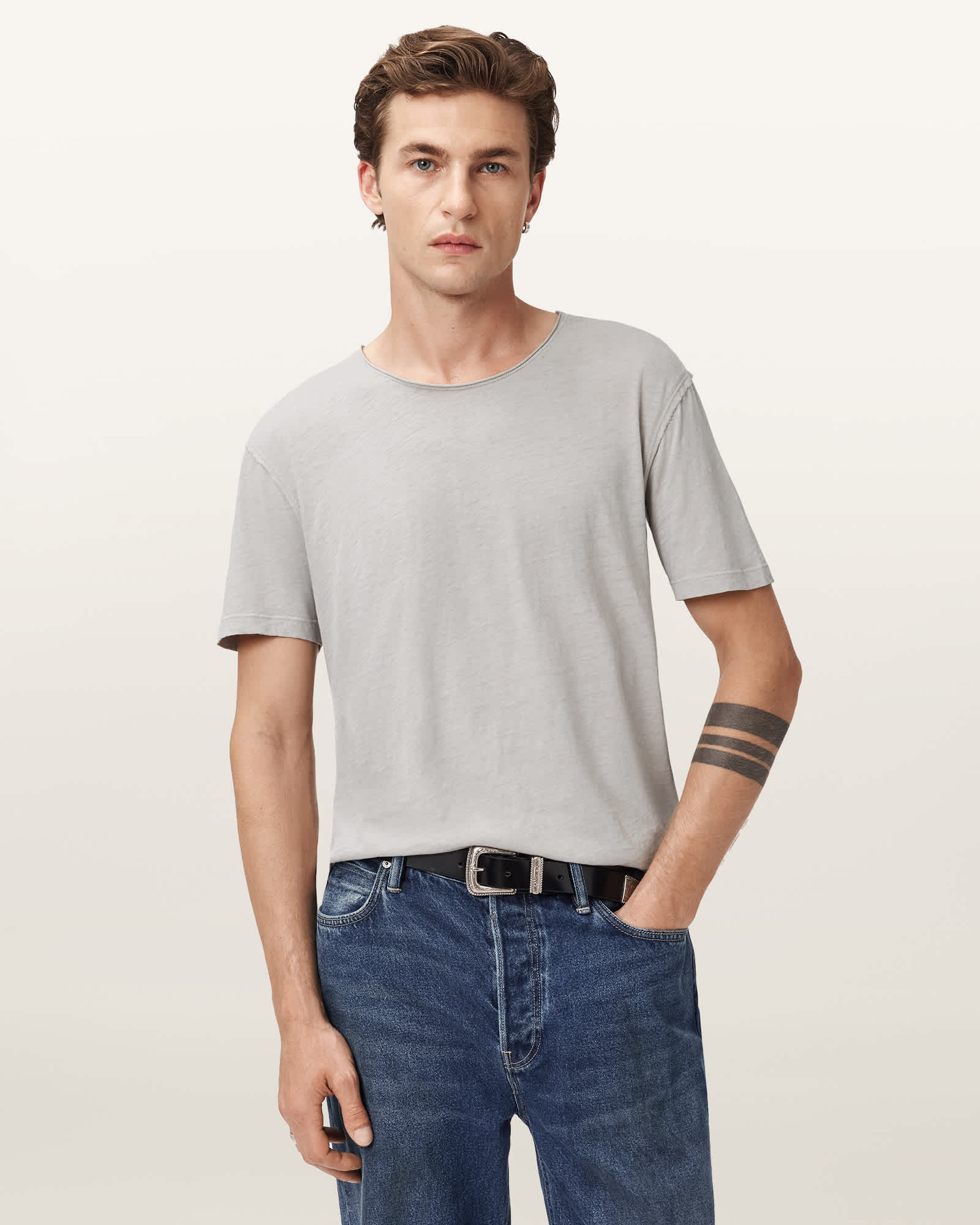 AllSaints Figure Crew Neck T-Shirt,, Carbon Grey