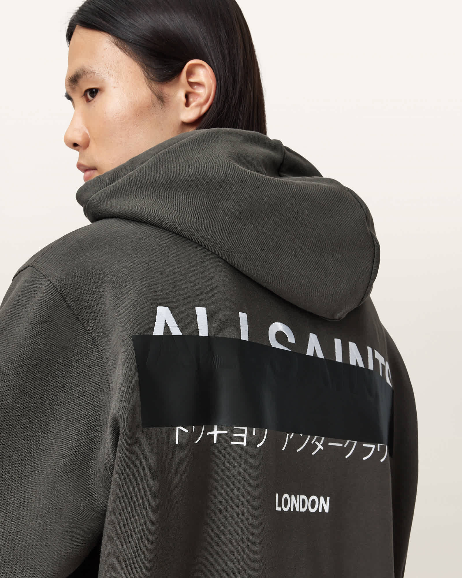Allsaints Cotton Redact Zip Up Hoodie In Black