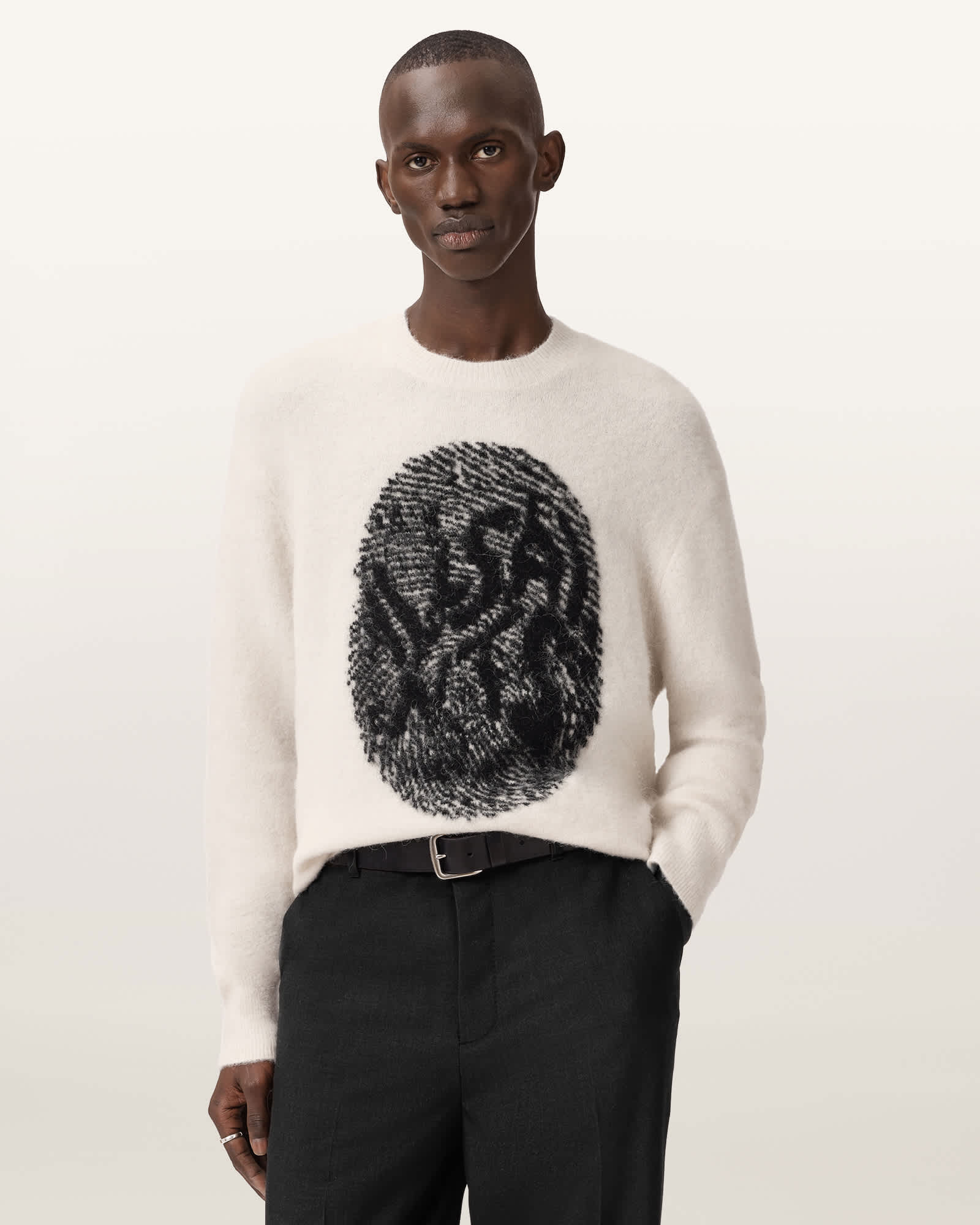 AllSaints Ridges Oversized Graphic Jumper,, Ecru White/Black