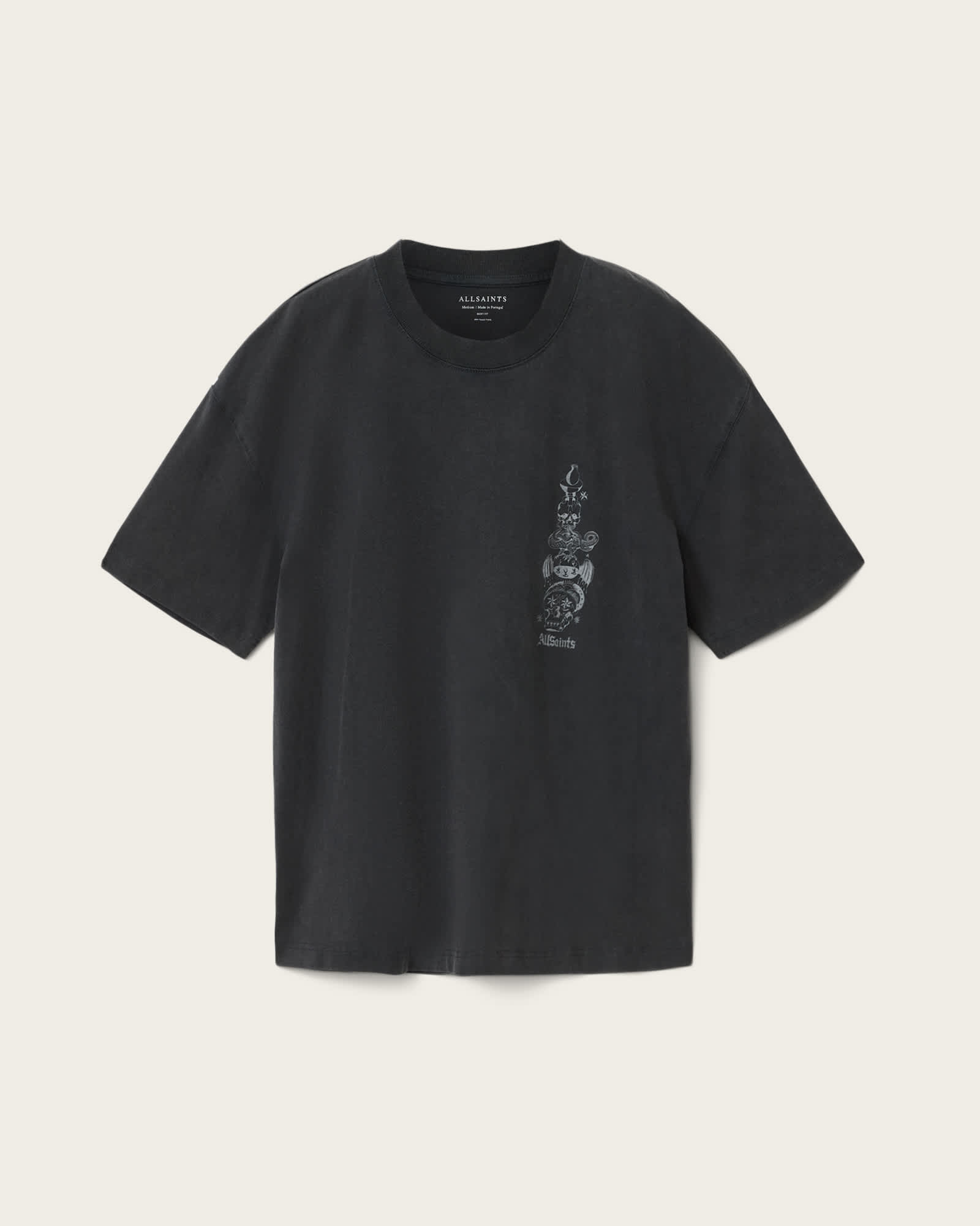 Allsaints Herren Schwarz Men's Ignis Boxy Short Sleeve Graphic T-Shirt Size Xs