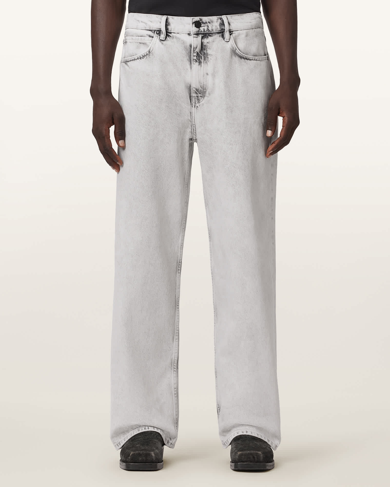 Allsaints Men's Grey Lenny Wide Leg Denim Jeans - Size  28