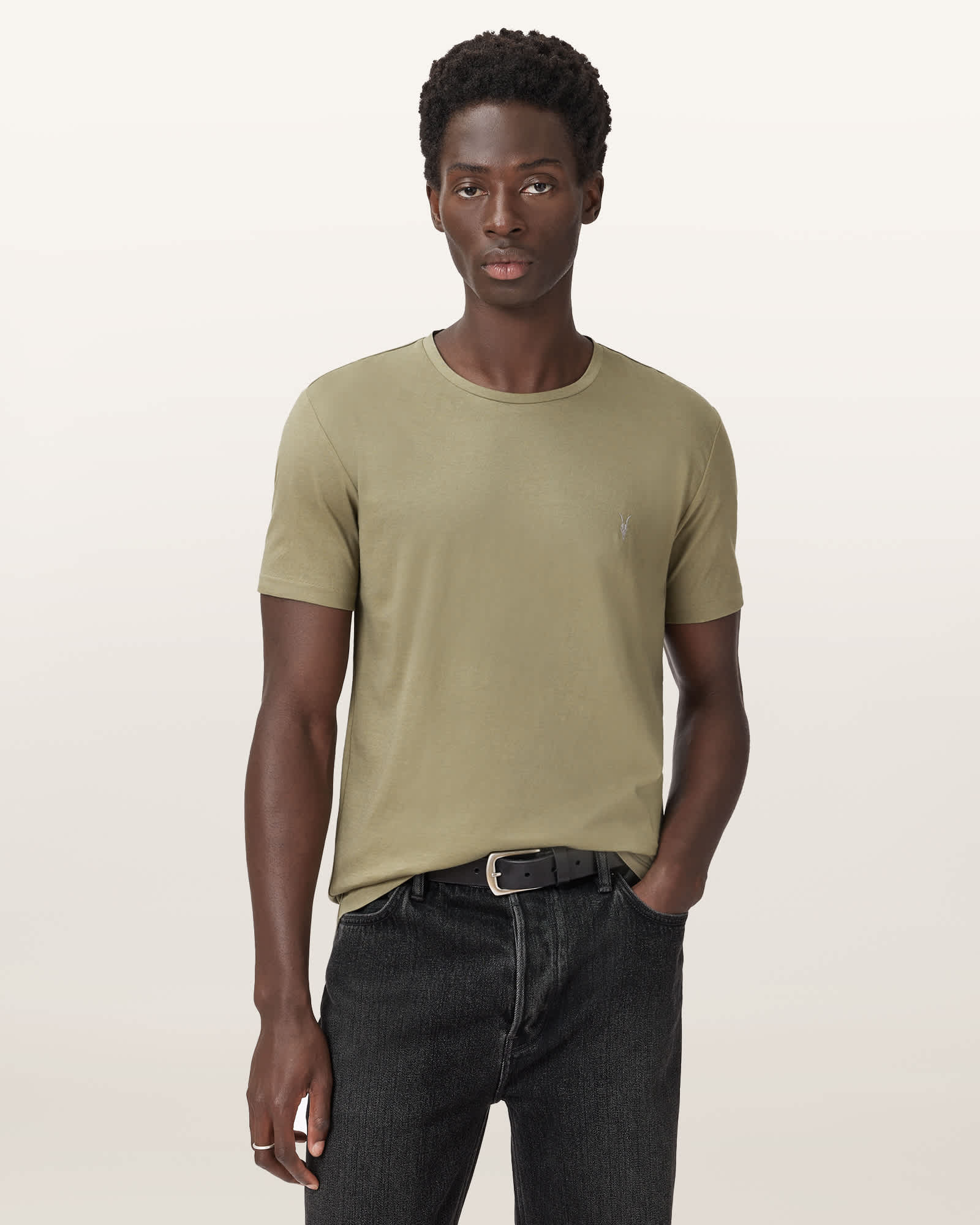 AllSaints Tonic Crew Neck Slim Ramskull T-Shirt,, Lichen Green
