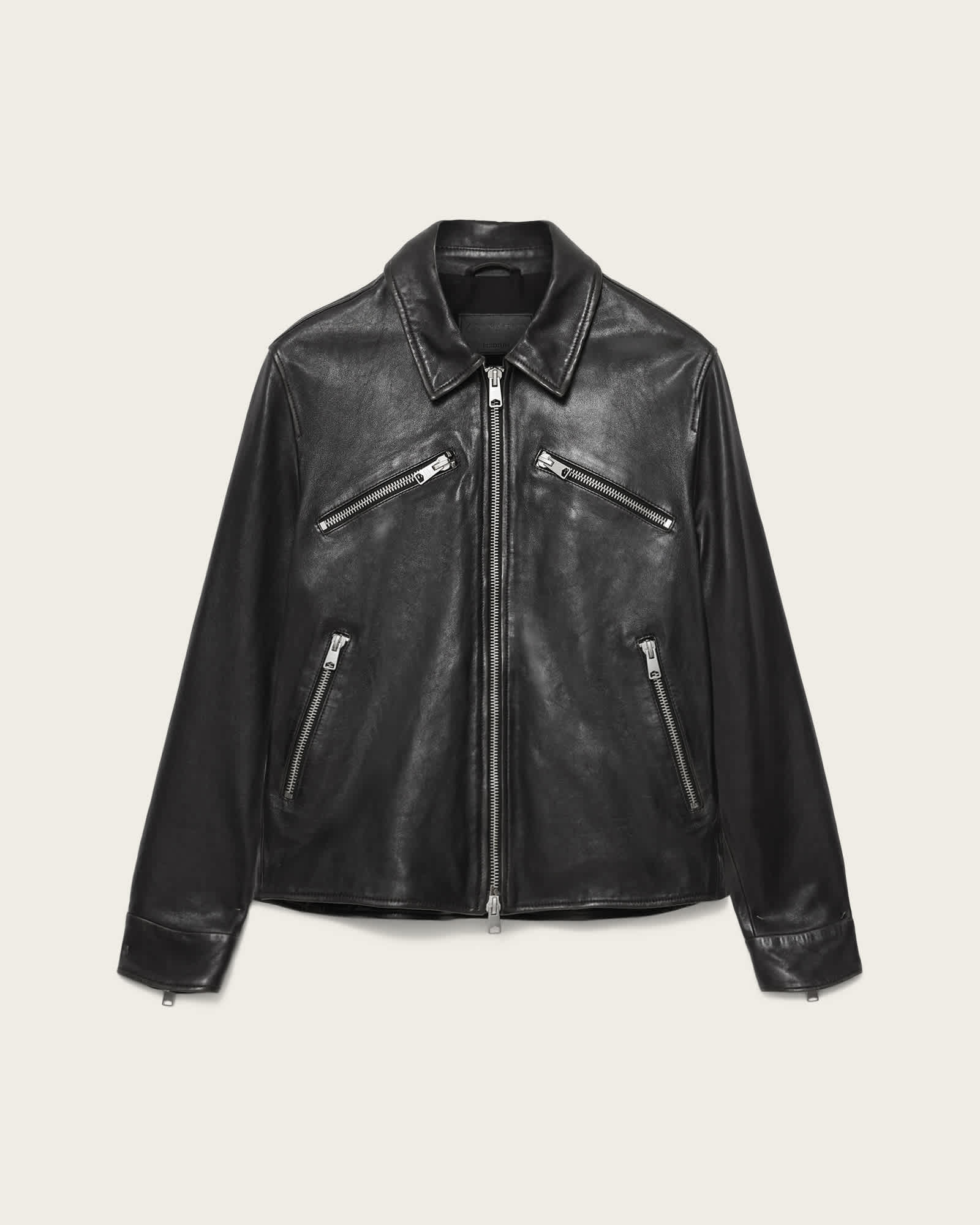 AllSaints Verdi Fitted Leather Jacket, Black, Size: XS
