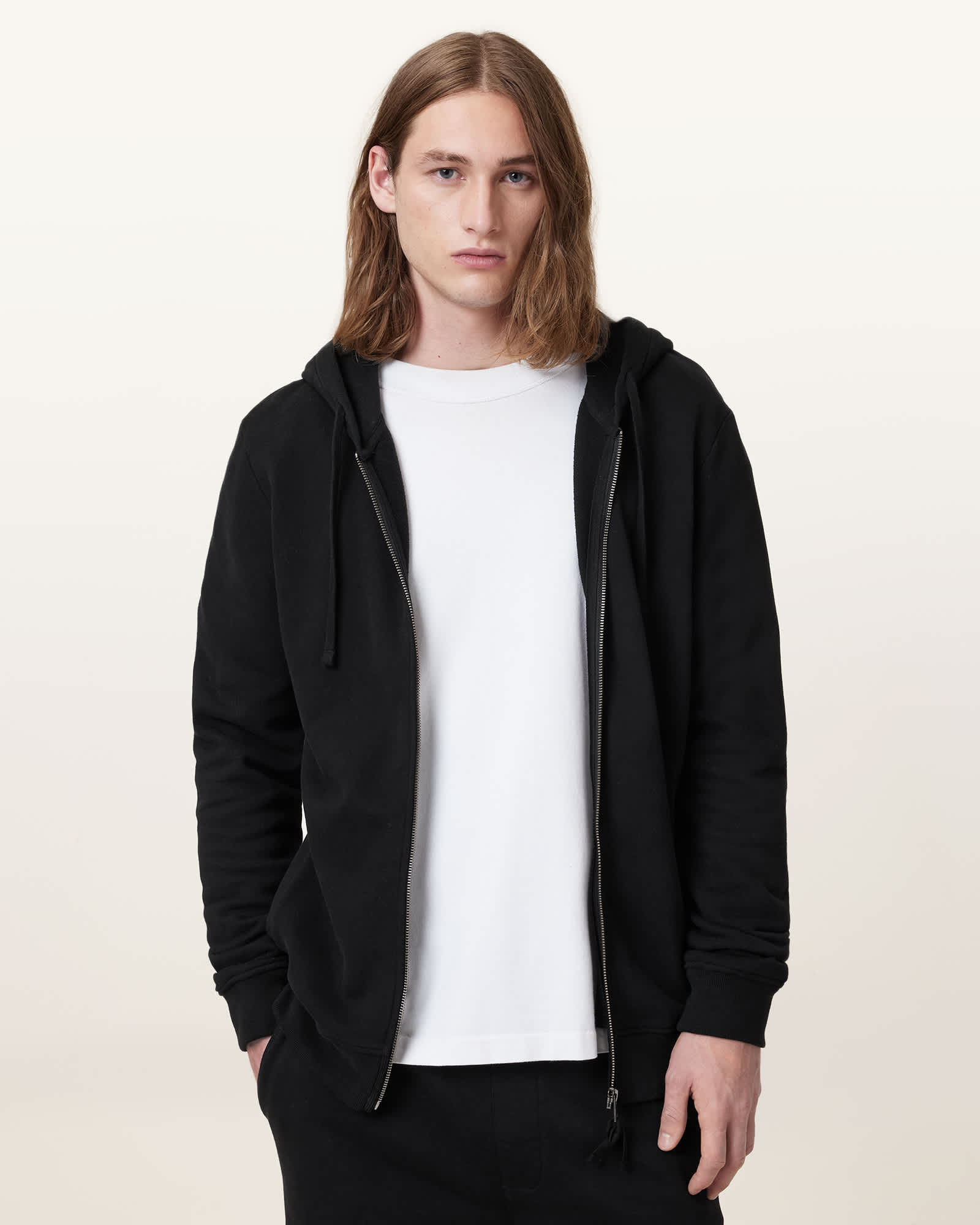 AllSaints Men's Cotton Raven Zip Up Ramskull Hoodie, Size: S