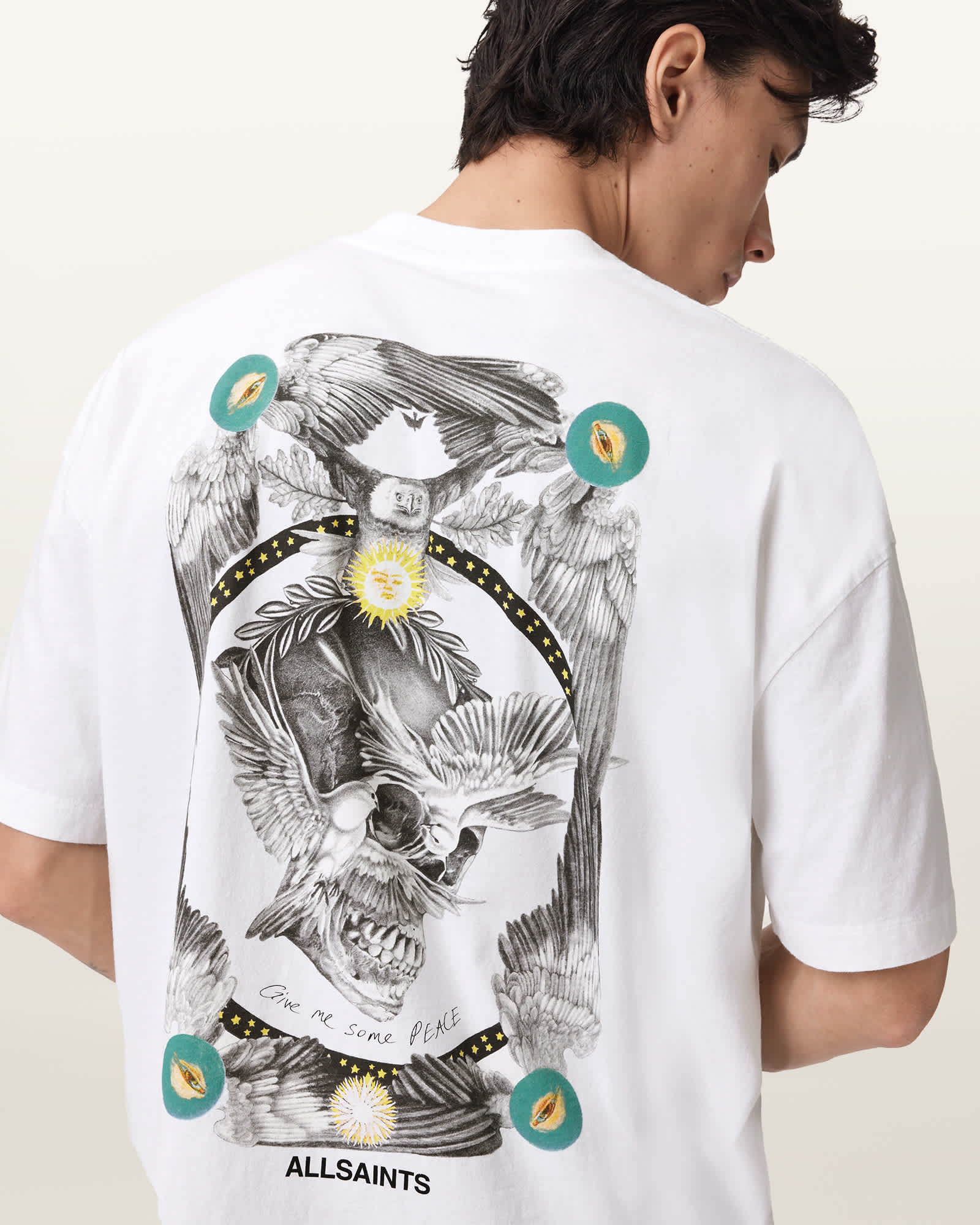 AllSaints Mysteries Oversized Graphic T-Shirt, White
