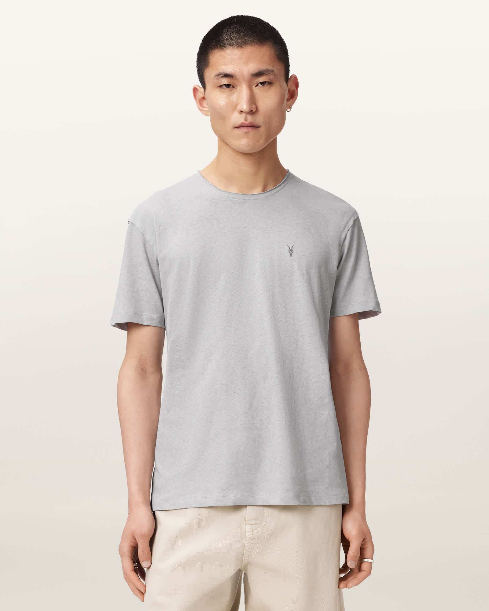AllSaints Cotton Flax Short Sleeve Ramskull T-Shirt, Size: L