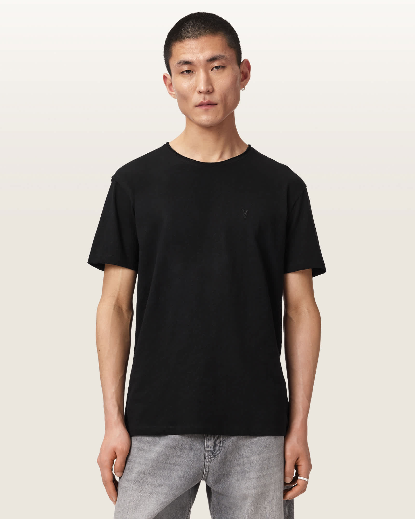 AllSaints Cotton Flax Short Sleeve Ramskull T-Shirt, Size: XXL