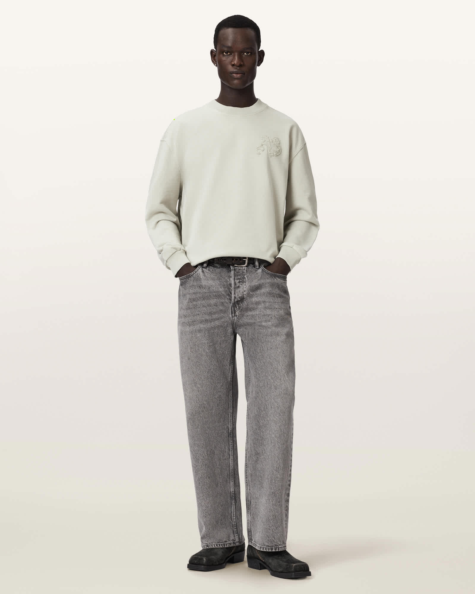 AllSaints Cotton Insignia Crew Neck Cotton Sweatshirt, Size: L