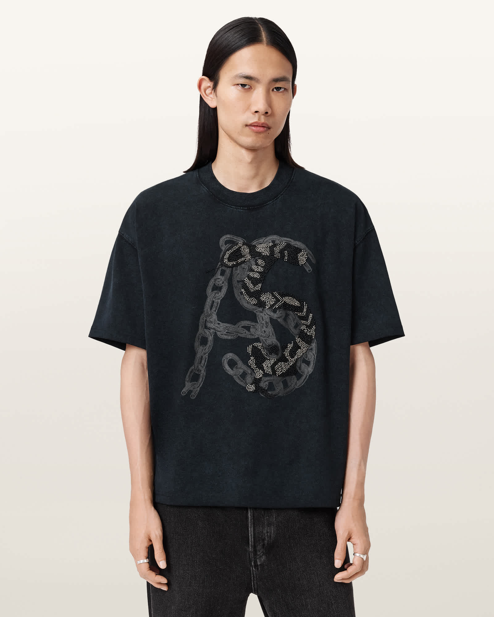 AllSaints Cotton Scale Cropped Graphic T-Shirt, Size: XS