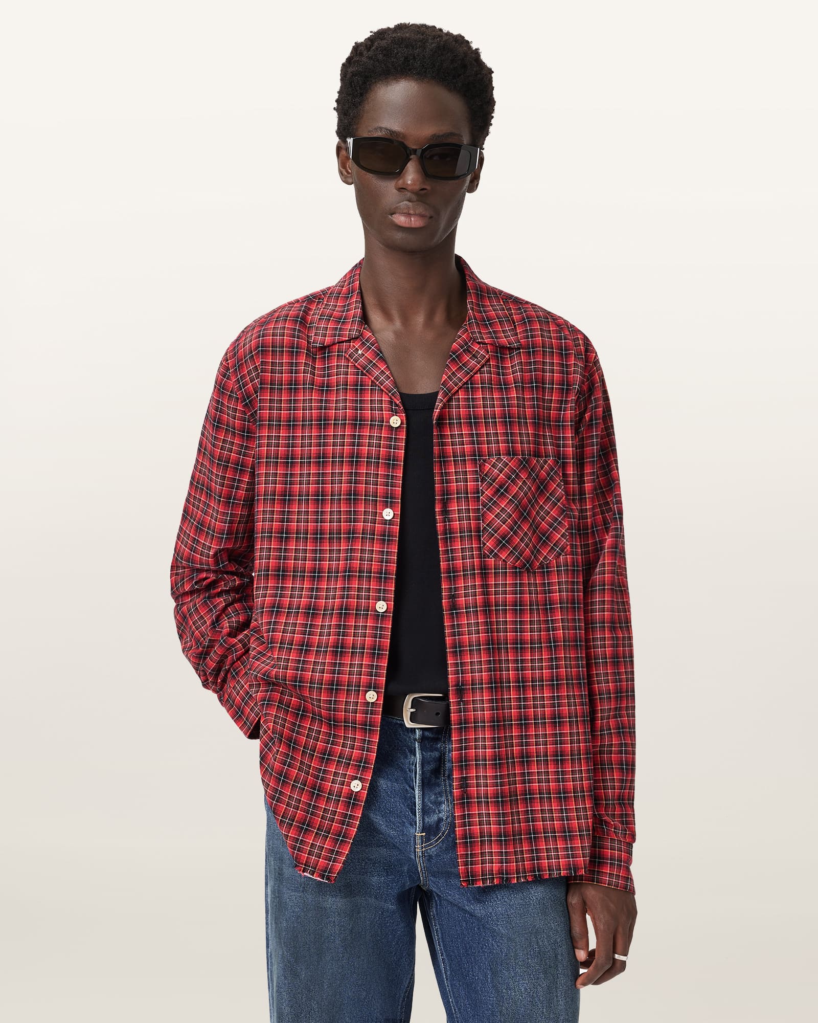 AllSaints Cotton Felix Check Long Sleeve Shirt