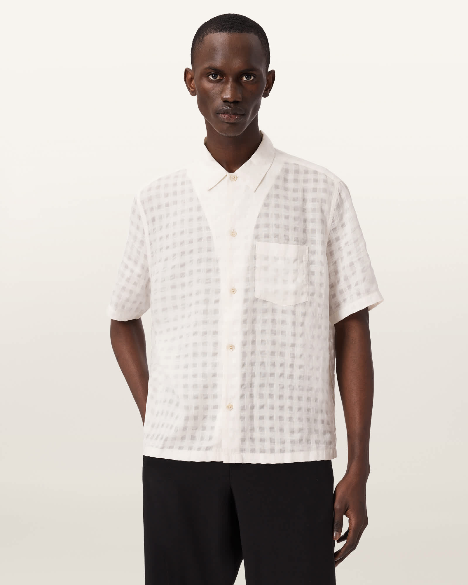 AllSaints Linen Aubrey Short Sleeve Linen Blend Shirt, Size: S