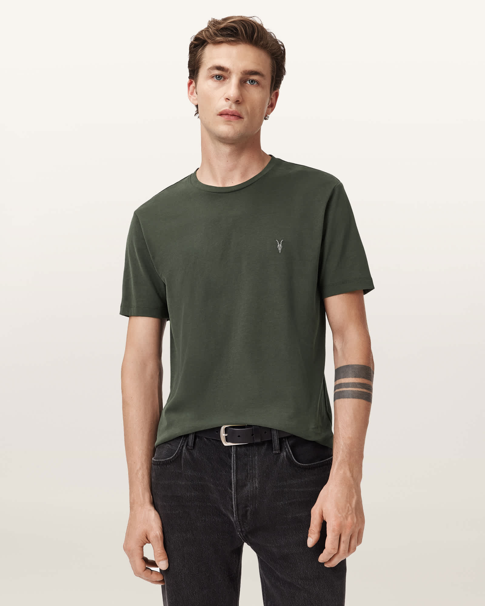 Allsaints Cotton Brace Brushed Cotton Crew Neck T-shirt In Green