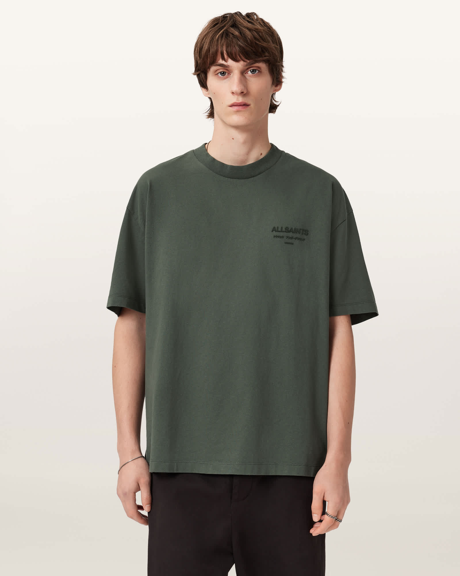 AllSaints Xander Flocked Logo Oversized T-Shirt,, Garnet Green