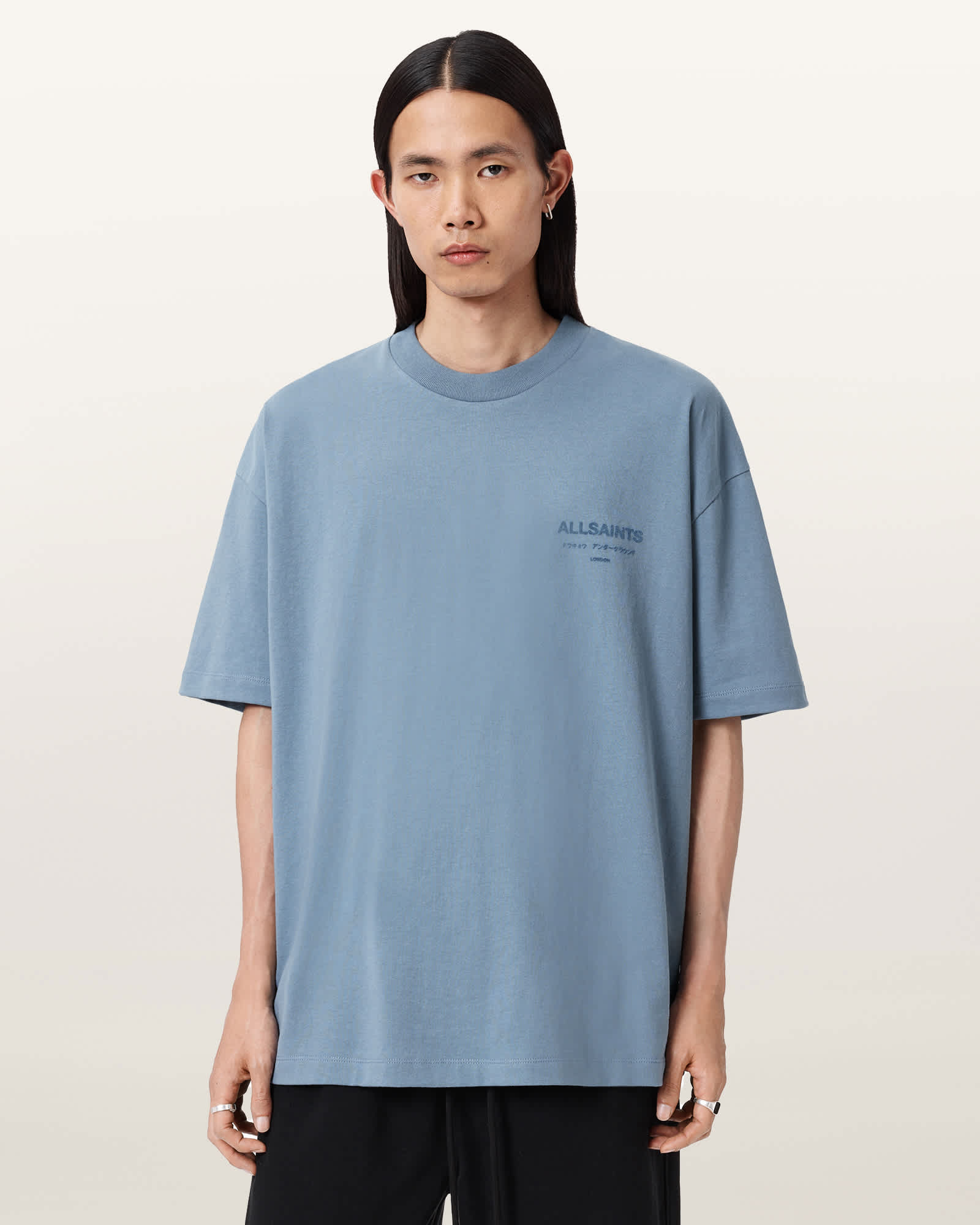 AllSaints Cotton Xander Flocked Logo Oversized T-Shirt, Size: M