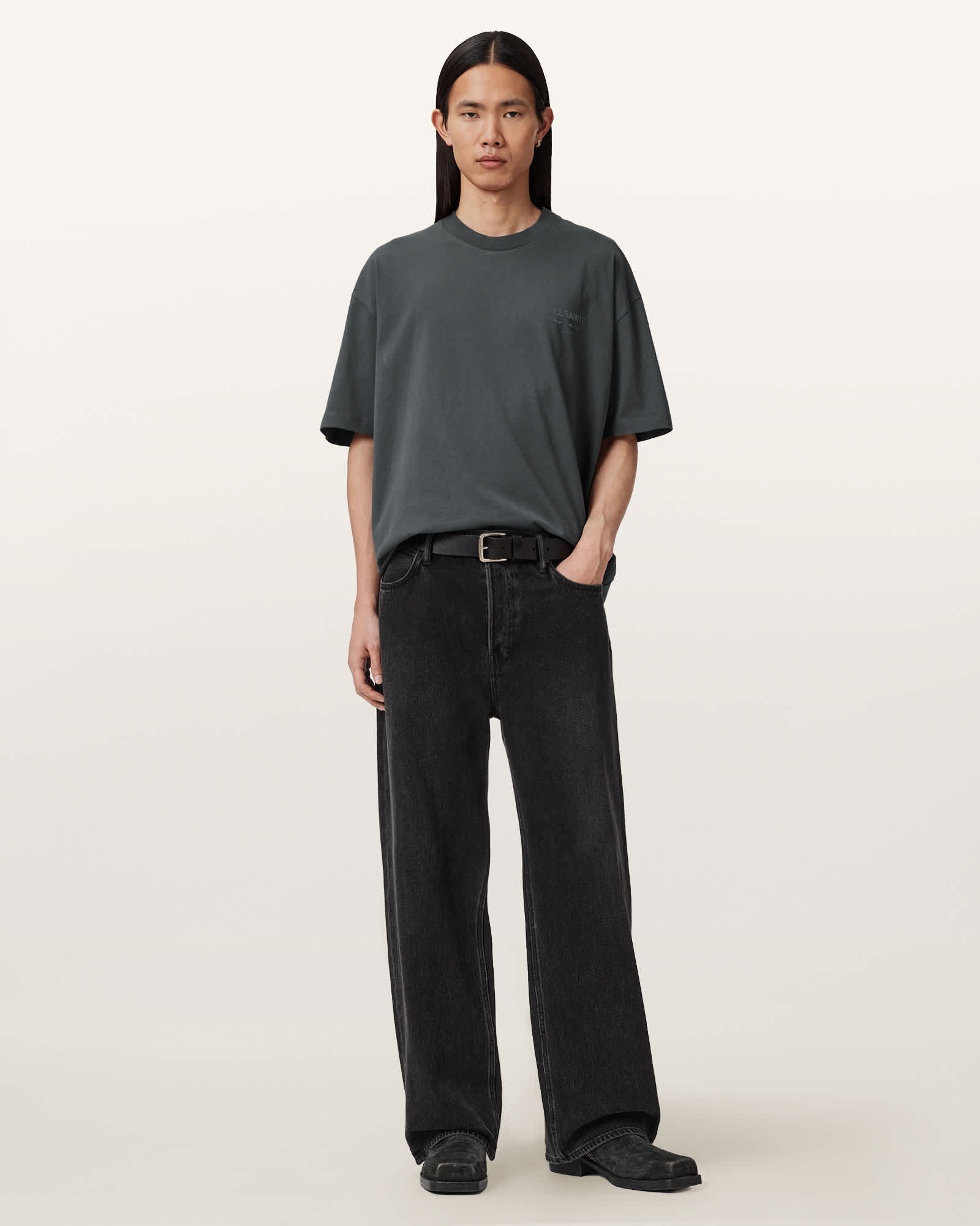 Allsaints Men's Xander Flocked Logo Oversized T-Shirt - Size  M
