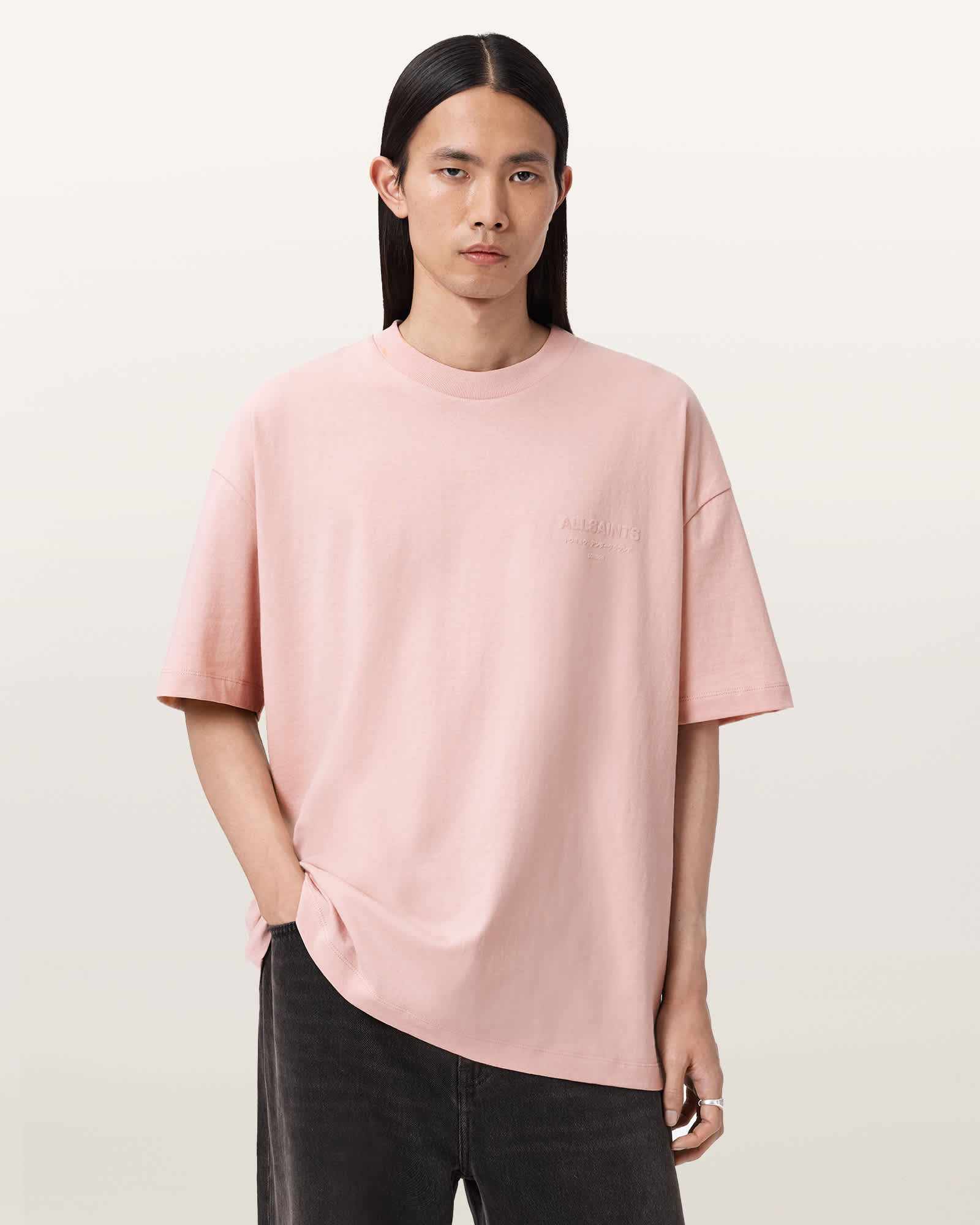 AllSaints Cotton Xander Flocked Logo Oversized T-Shirt, Size: XS