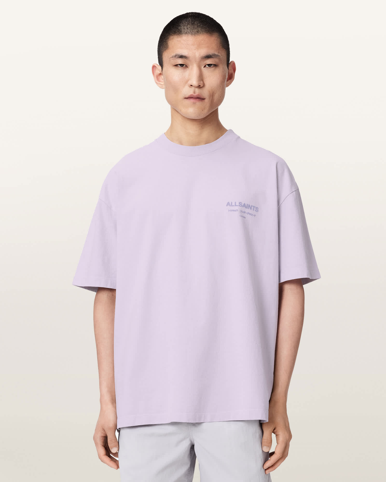 AllSaints Cotton Xander Flocked Logo Oversized T-Shirt, Size: XS