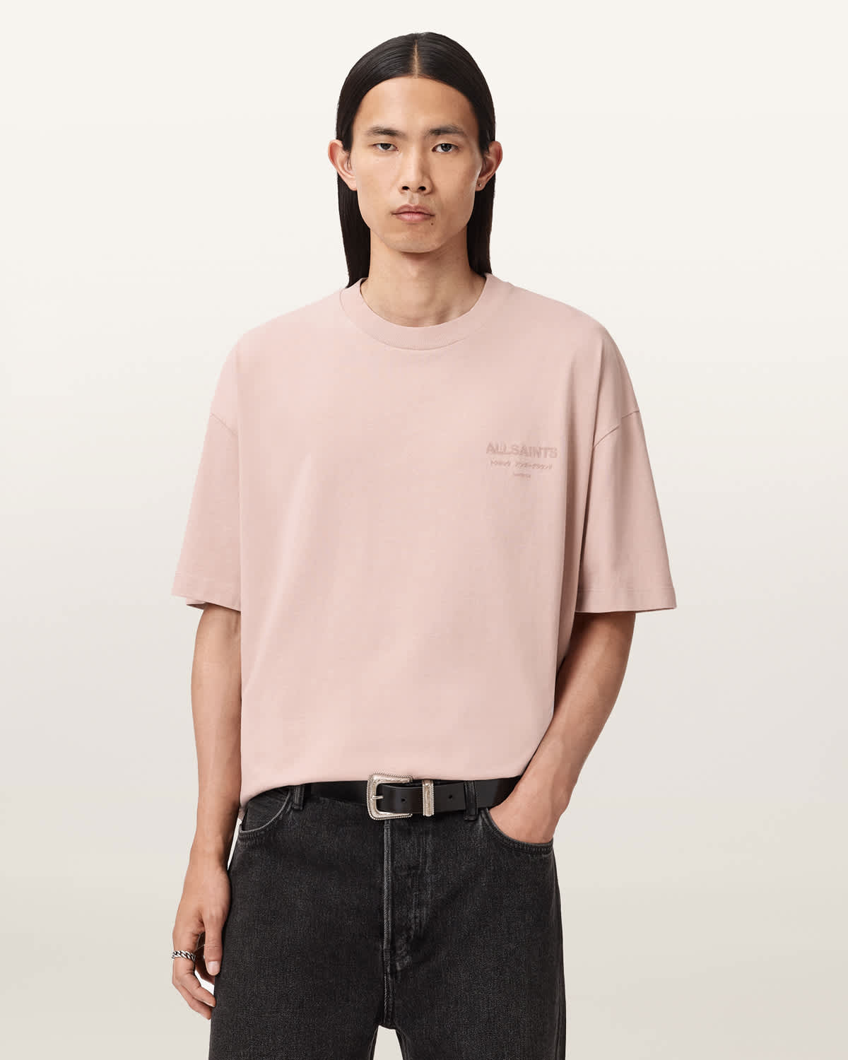 AllSaints Cotton Xander Flocked Logo Oversized T-Shirt
