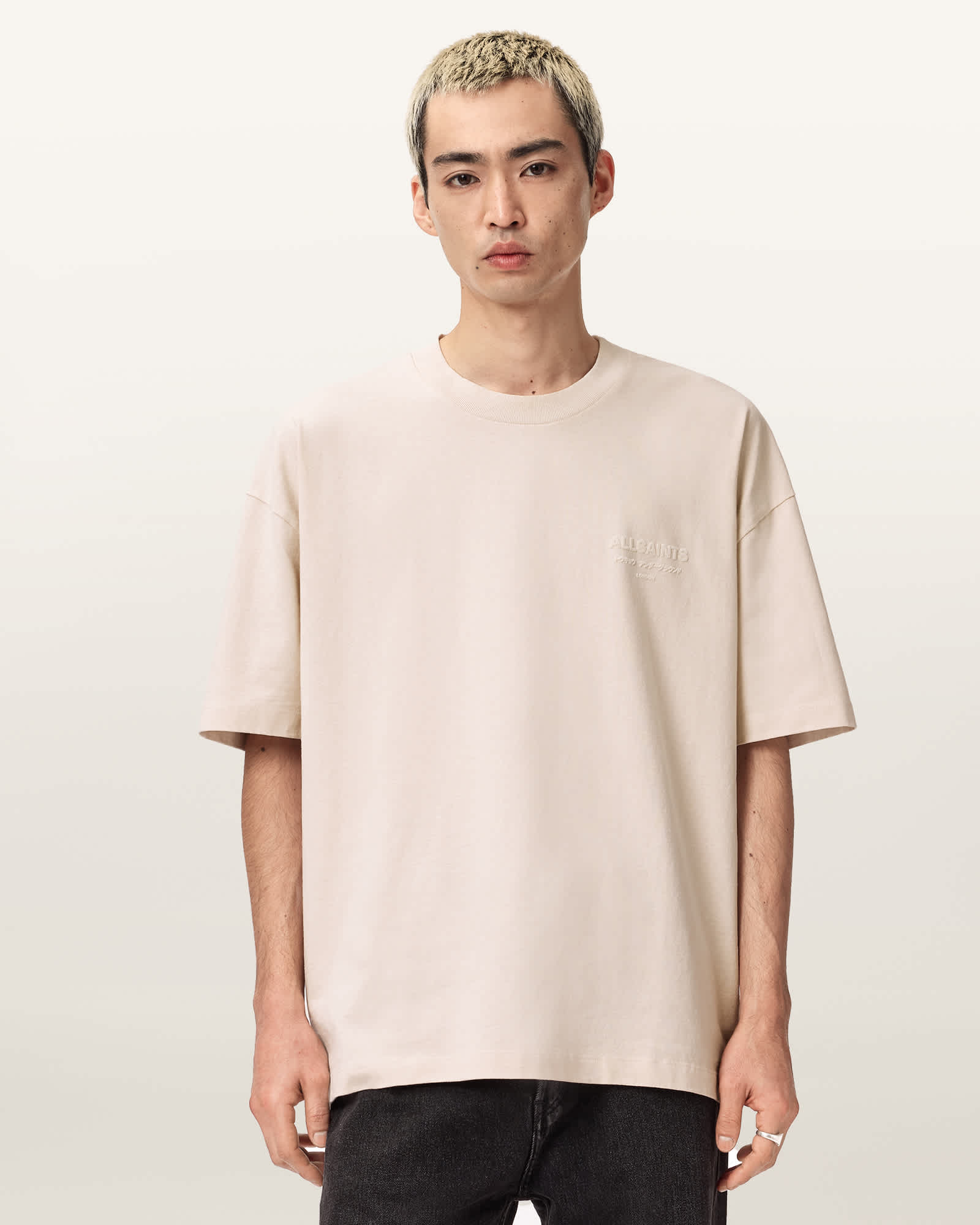 AllSaints Cotton Xander Flocked Logo Oversized T-Shirt, Size: XS