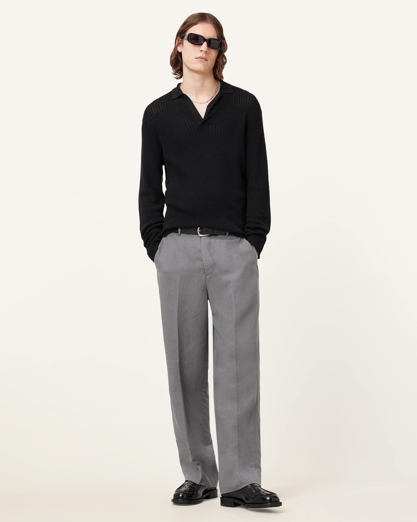 AllSaints Men's Thoma Long Sleeve Polo Shirt