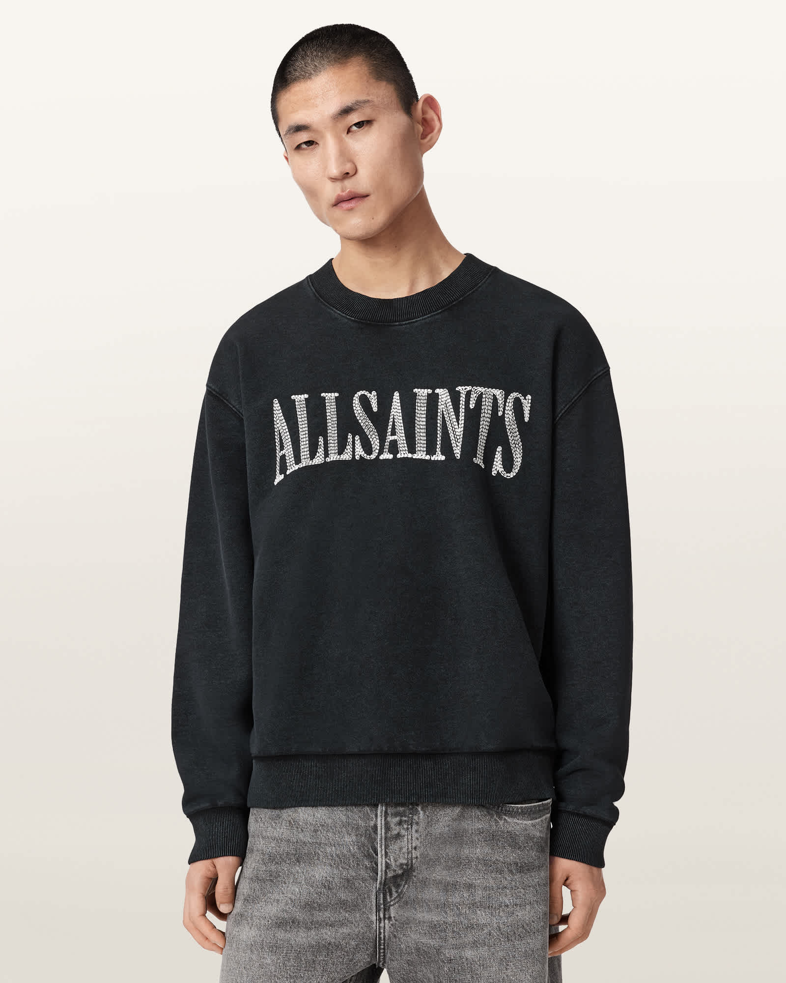 AllSaints Cotton Dash Long Sleeve Boxy Sweatshirt, Size: XXL