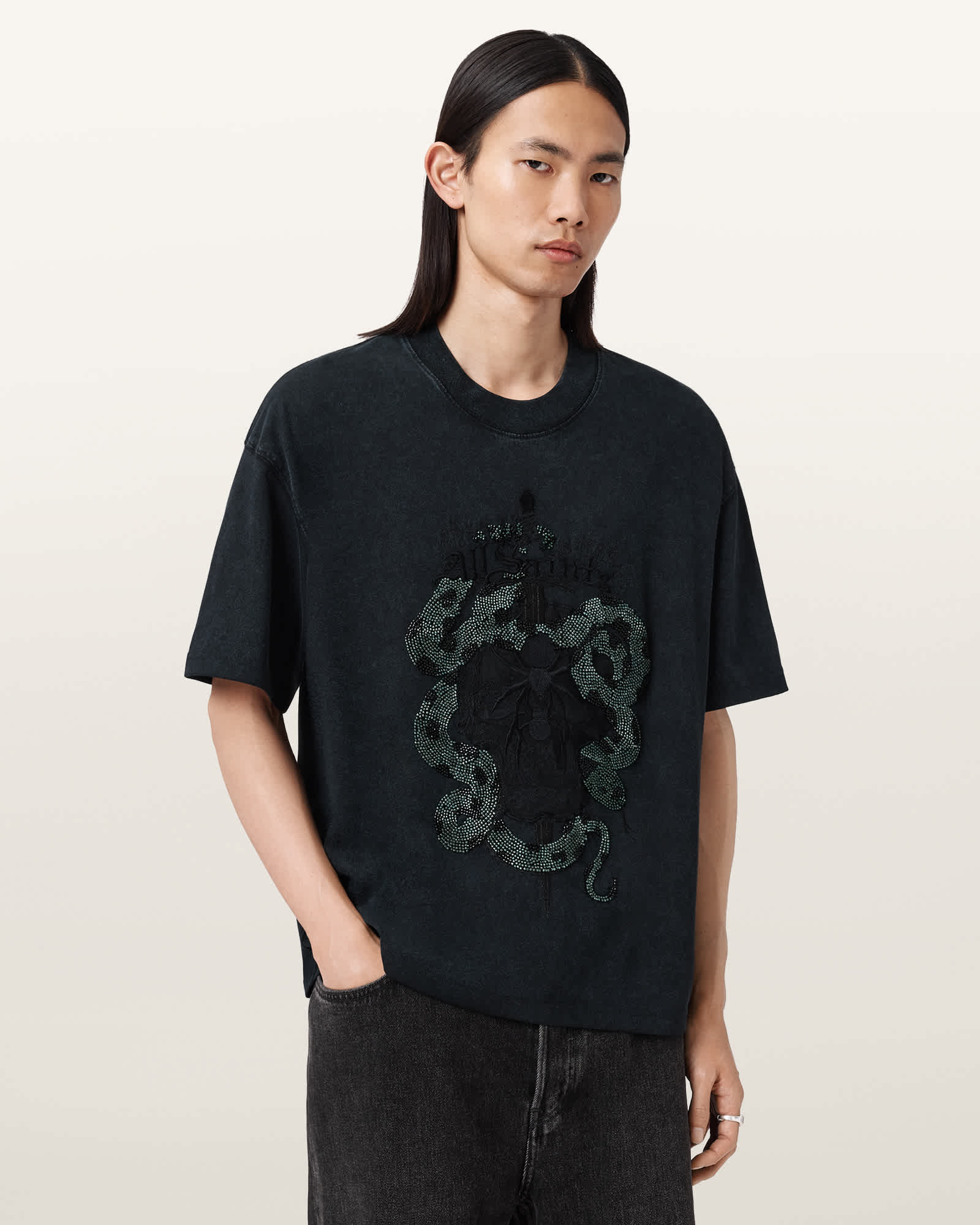 Allsaints Men's Mesh Cropped Graphic T-Shirt - Size  Xxl
