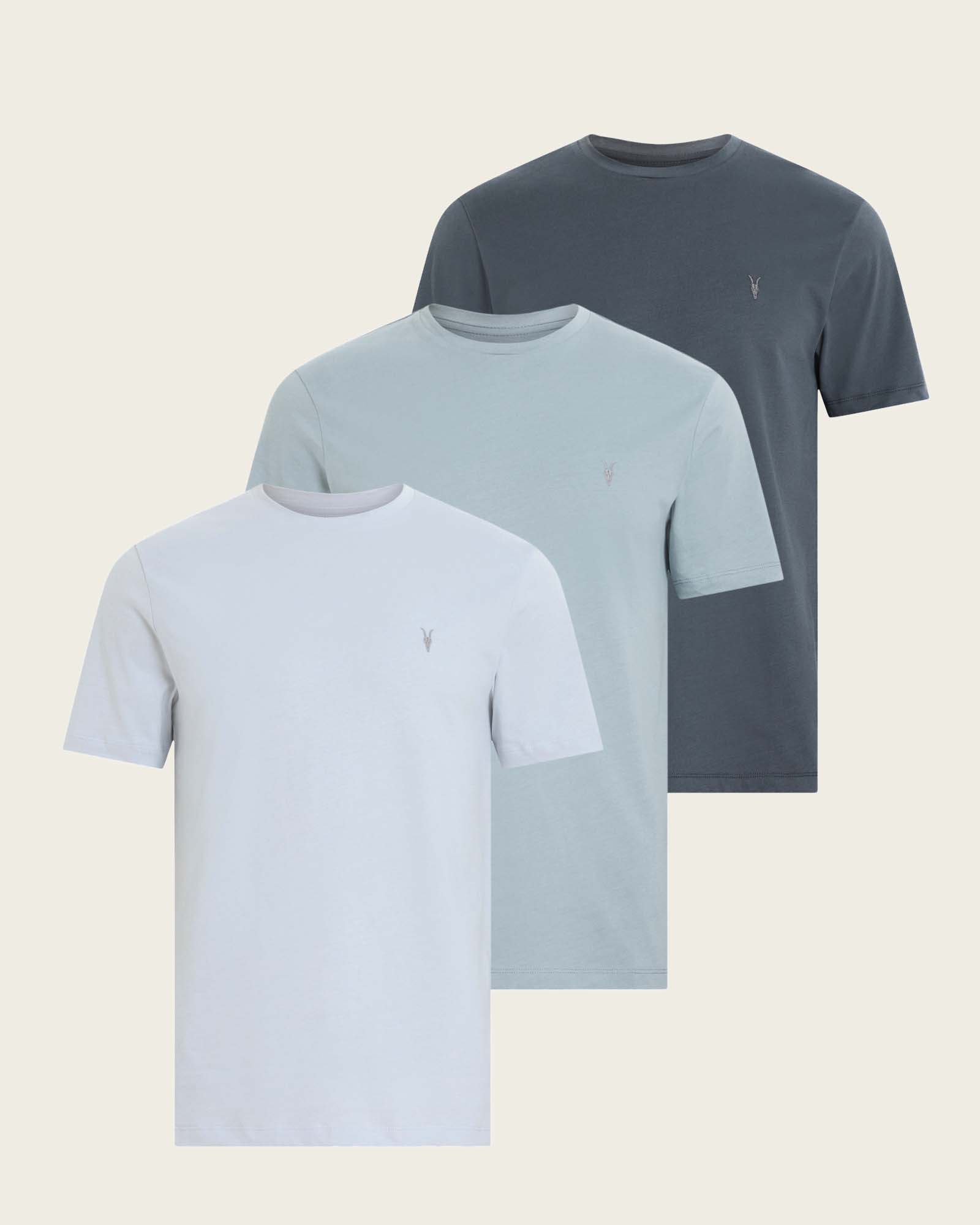 AllSaints Brace Brushed Cotton T-Shirts 3 Pack,, Blue/Blue/Blue