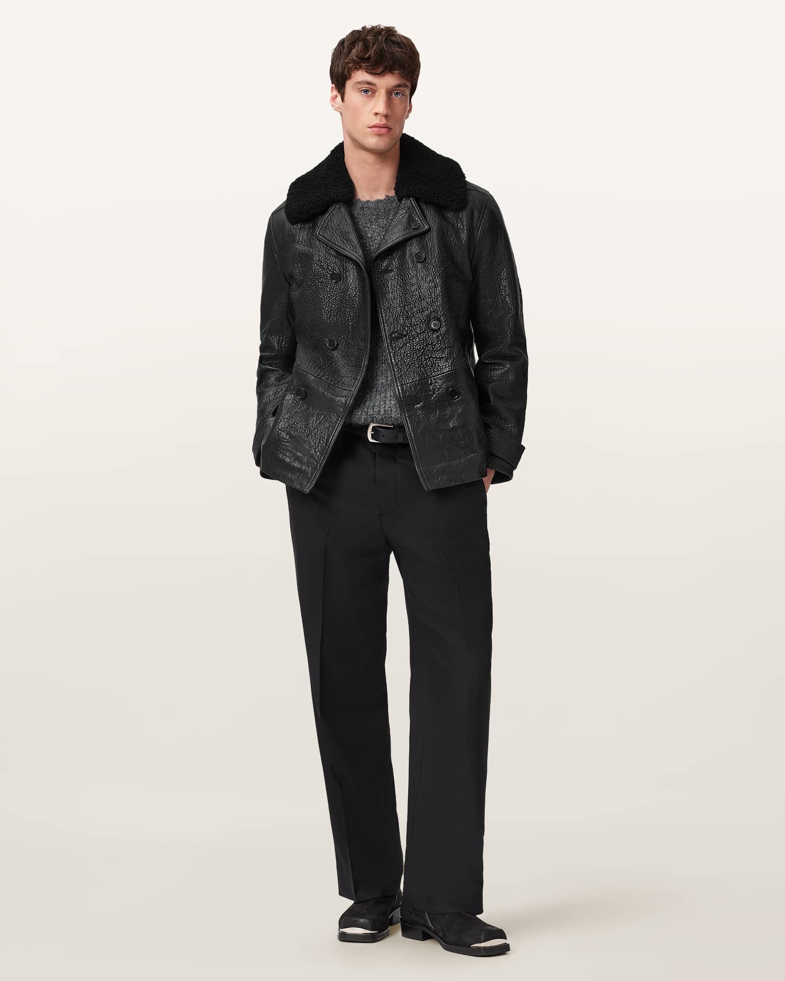 AllSaints Hamlet Leather Coat,, Black