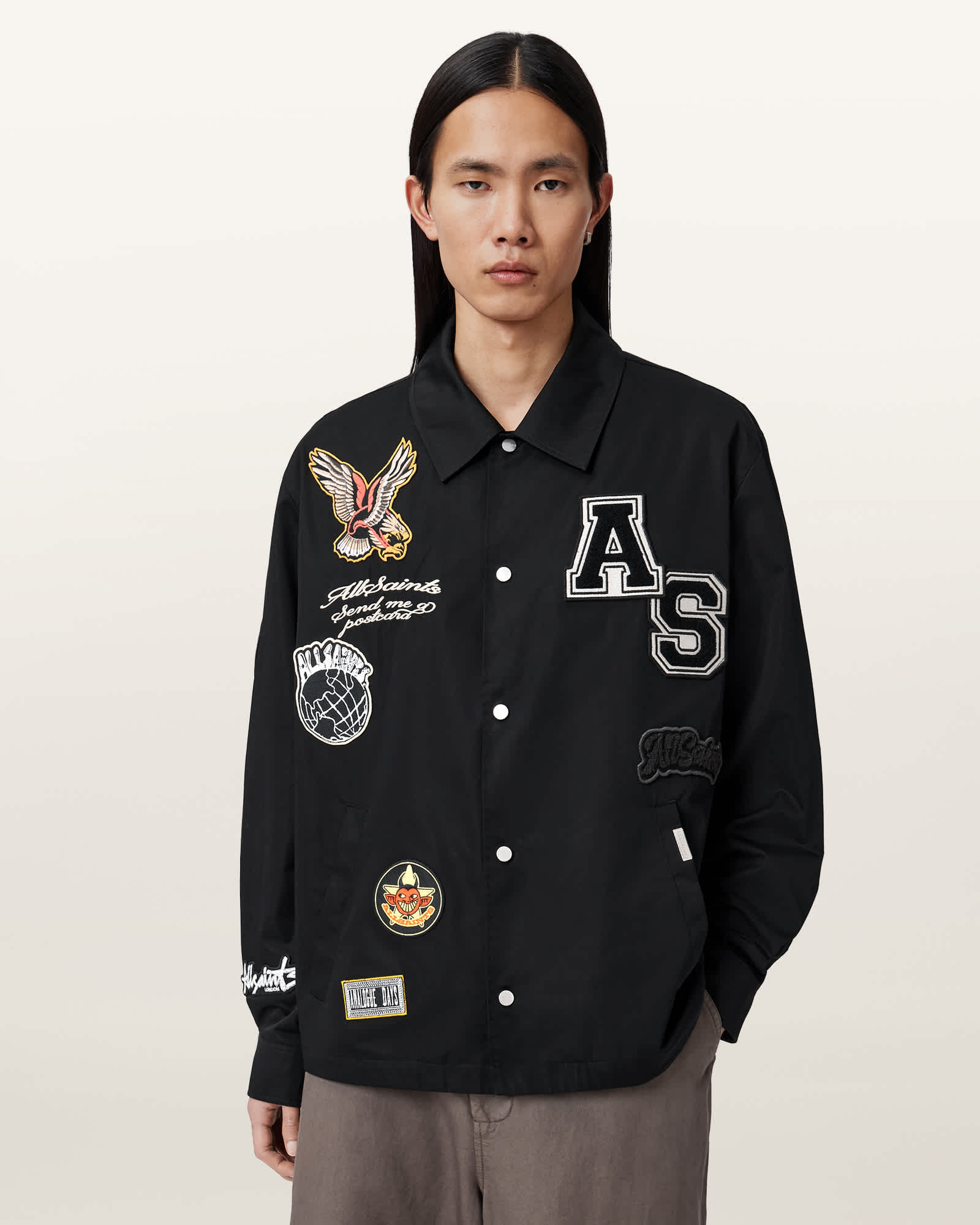 AllSaints Cotton/Polyamide Soundman Patch Coach Jacket, Size: M