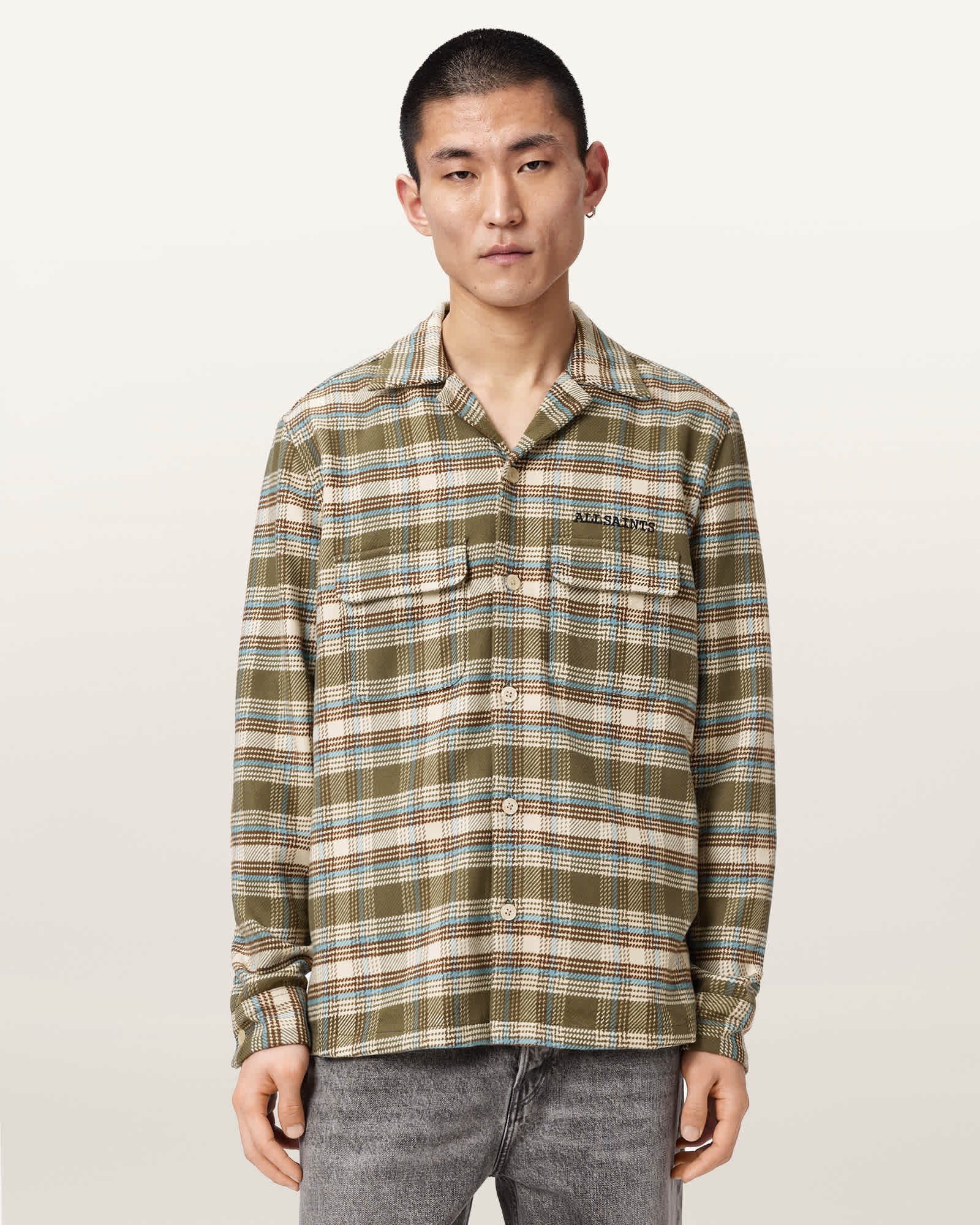 AllSaints Cotton Slam Long Sleeve Check Shirt, Size: XS