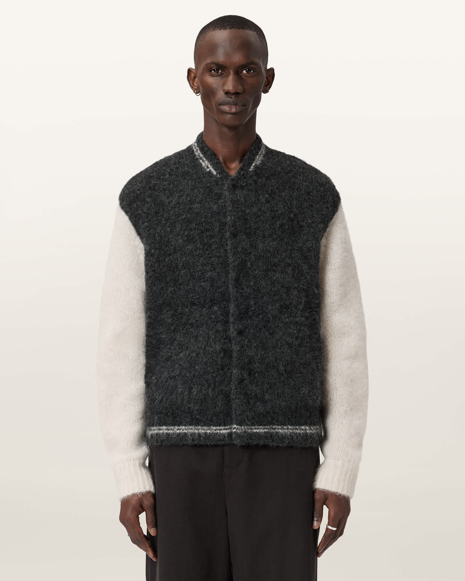 AllSaints Jaque Oversized Varsity Cardigan,, Black