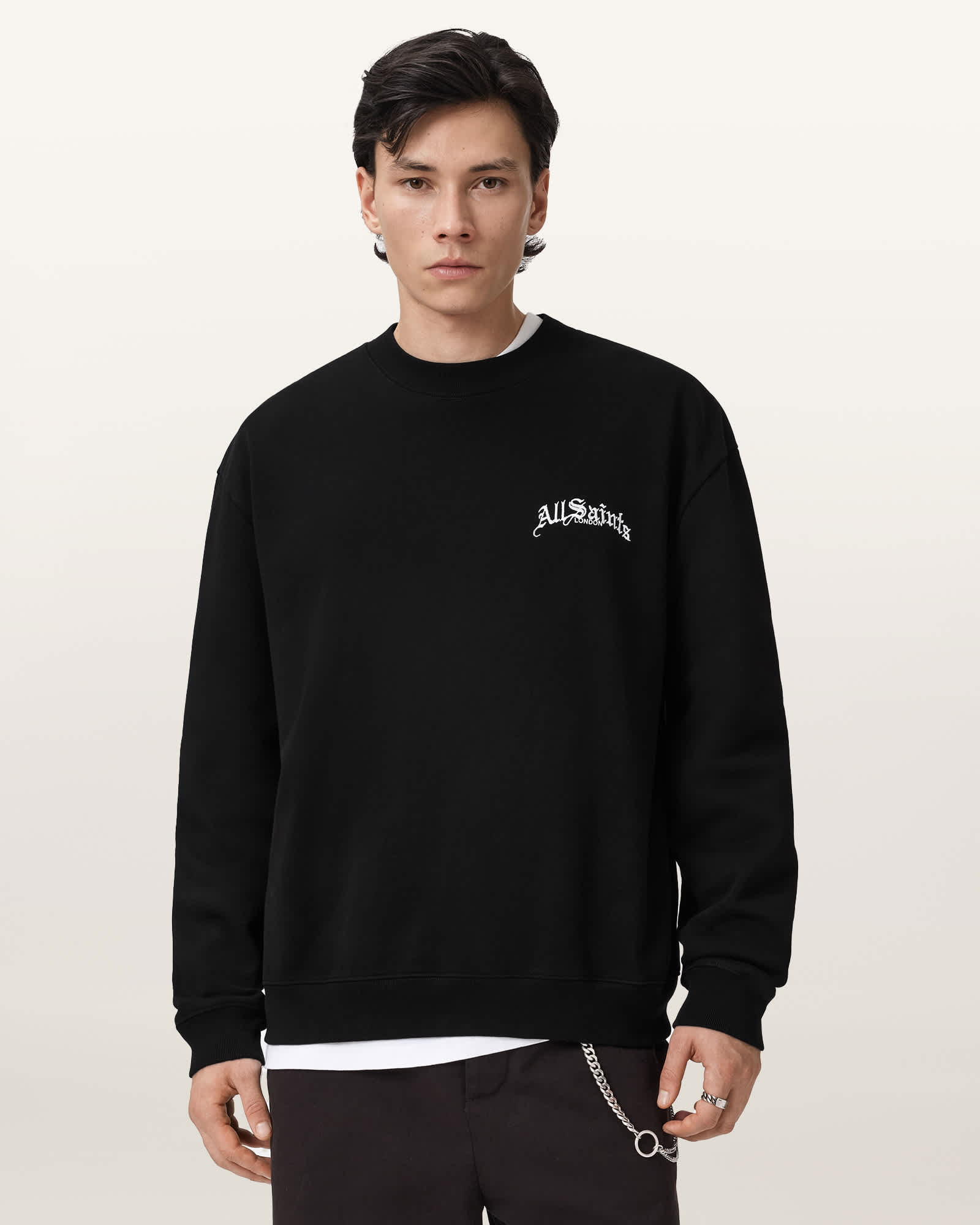 AllSaints Cotton Descent Oversized Cropped Sweatshirt, Size: M
